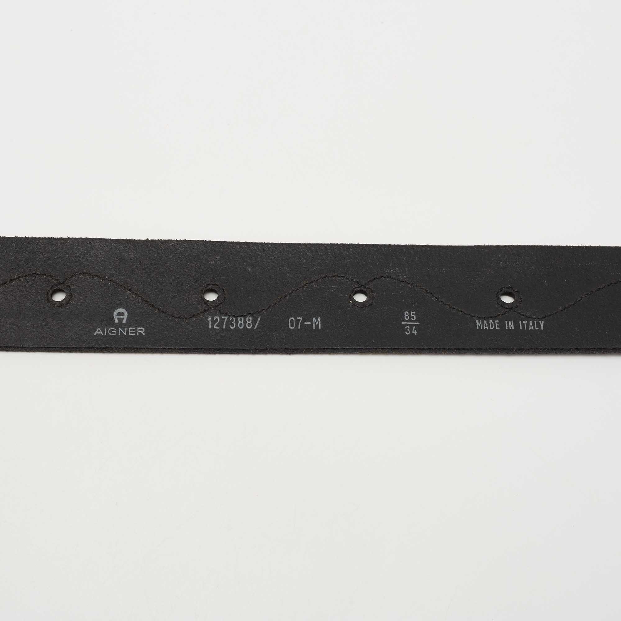Aigner Black Leather Whipstitch Buckle Belt 85 CM