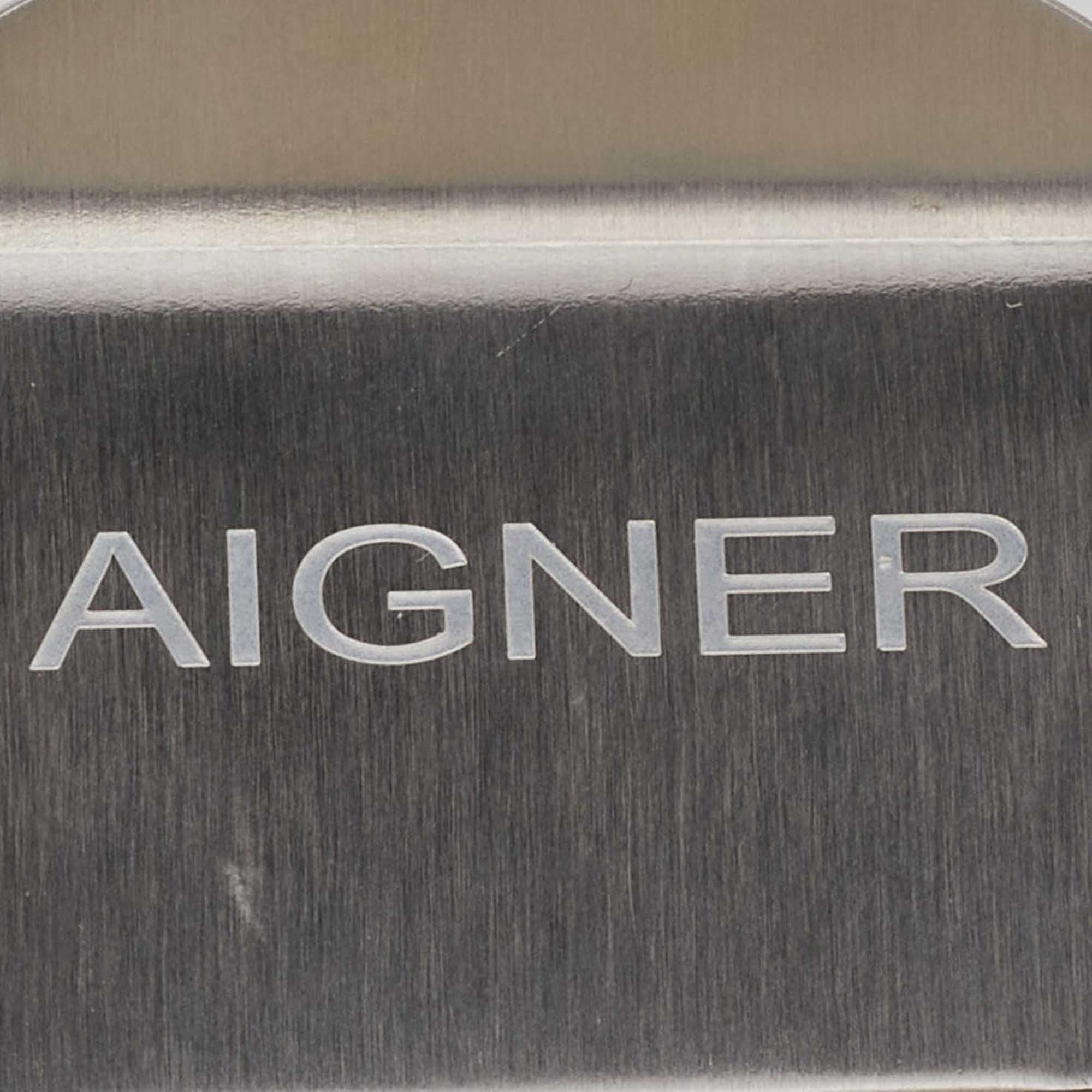 Aigner Silver Tone & Black Composite Logo Money Clip