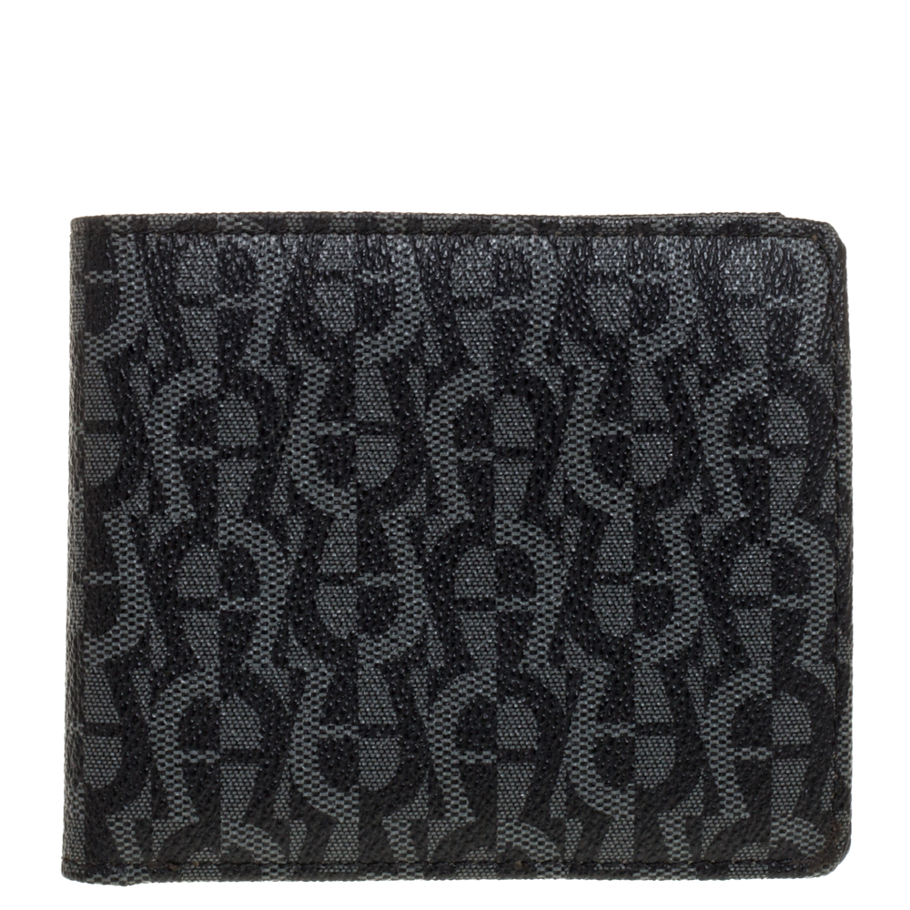 Image of Aigner Black/Grey Monogram PVC Bifold Wallet