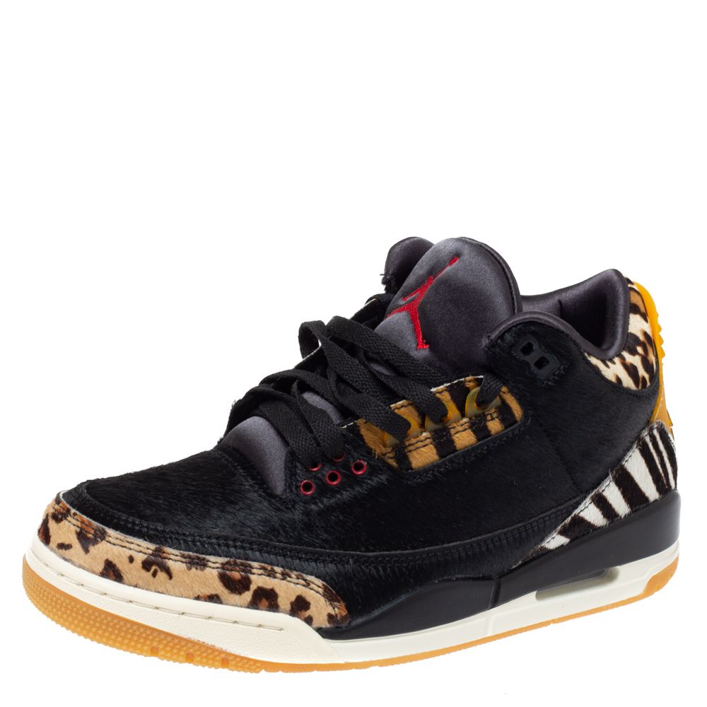 Image of Air Jordan  Retro SE Black/Brown Calf Hair Animal Instinct Low Top Sneakers Size