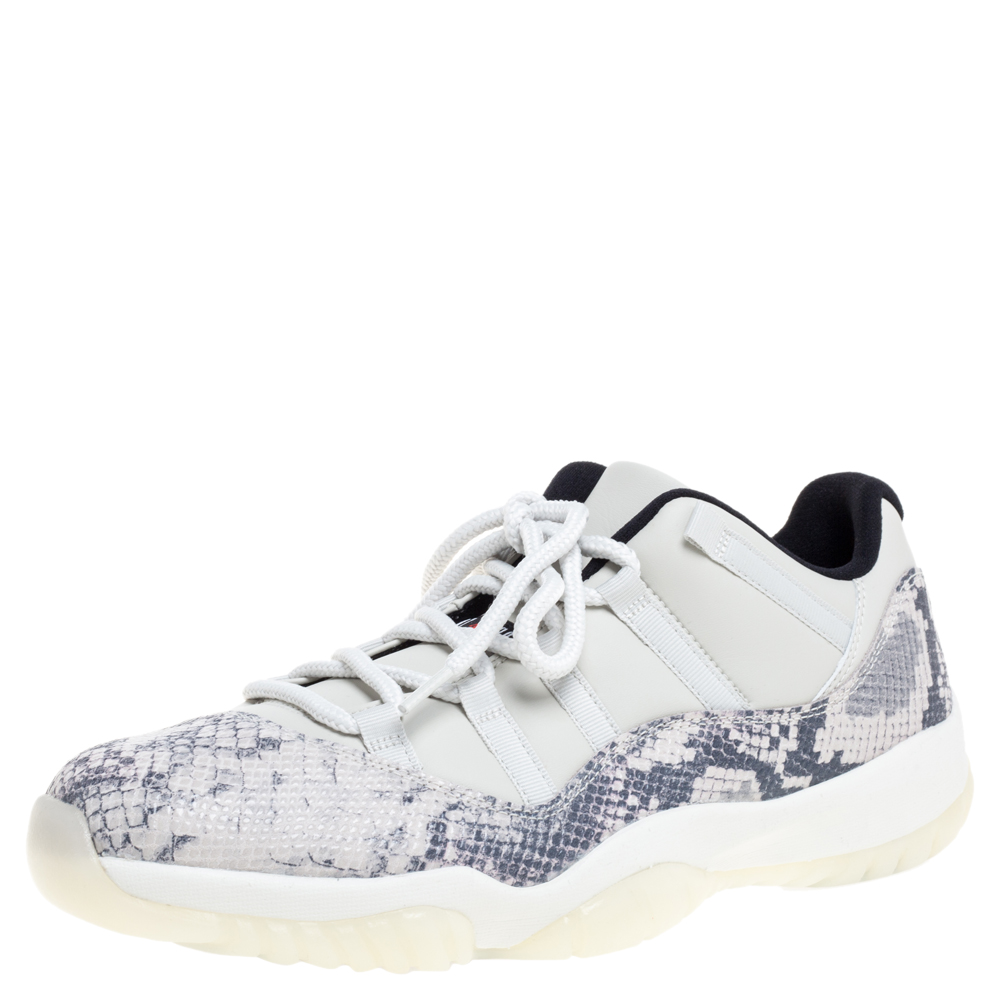 Image of Jordan Grey Leather Air Jordan  Retro Low Snakeskin Light Bone Sneakers Size