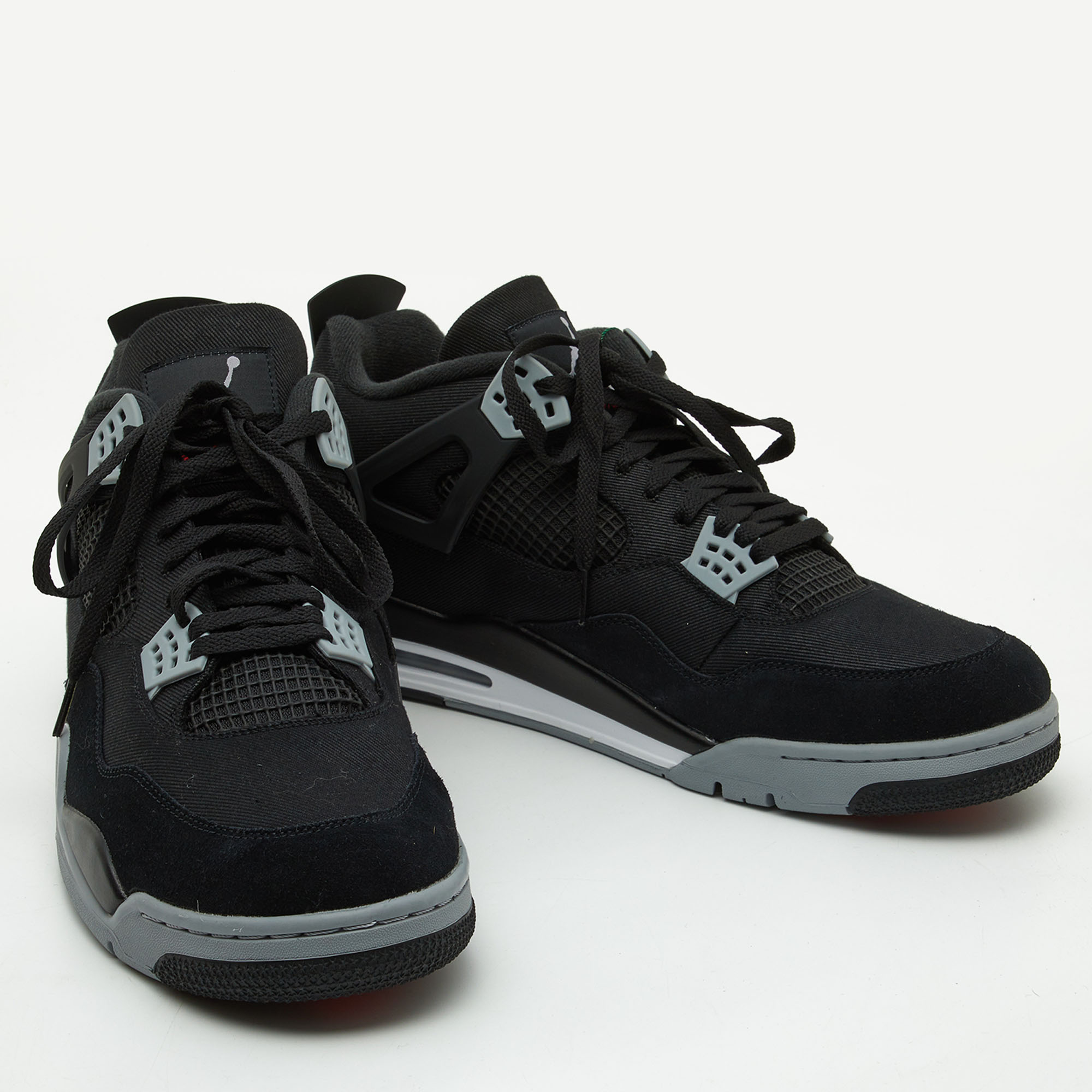 Air Jordans Black Canvas And Suede Jordan 4 Retro Sneakers Size 50.5