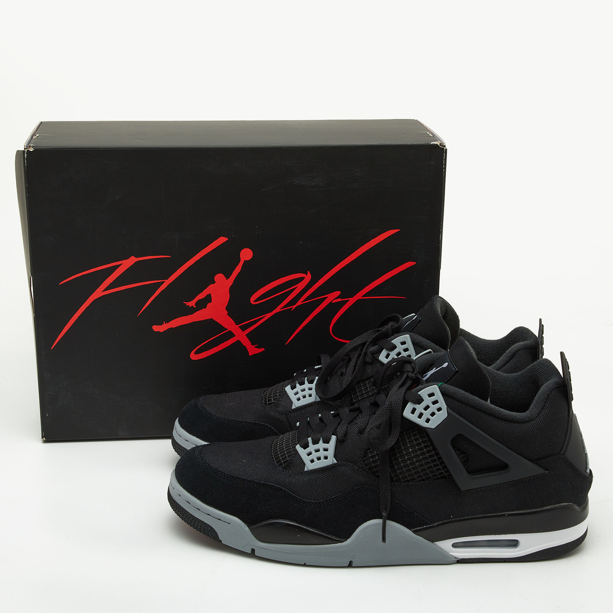 Air Jordans Black Canvas And Suede Jordan 4 Retro Sneakers Size 50.5