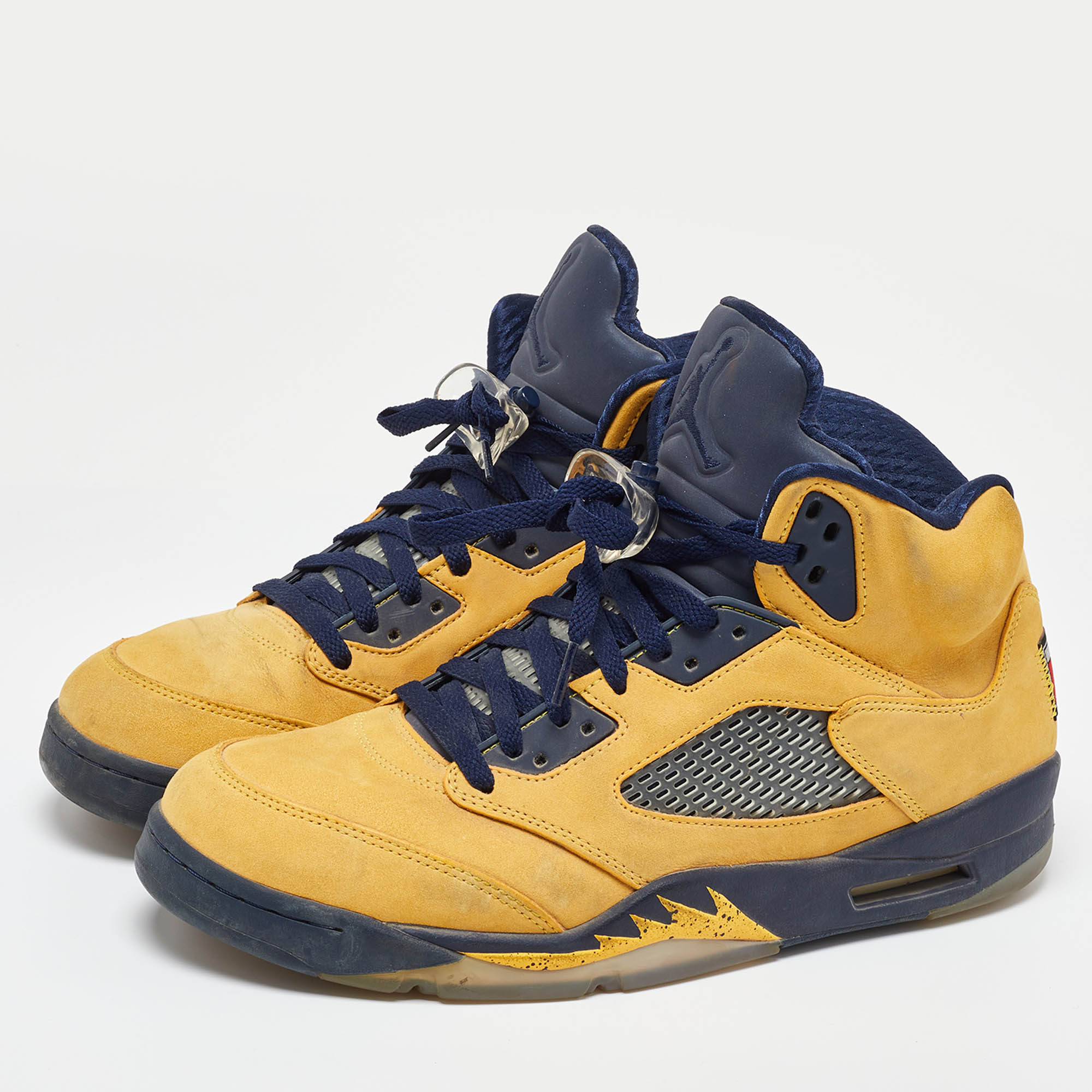 Air Jordans Yellow Nubuck Leather Jordan 5 Retro Michigan Sneakers Size 45.5