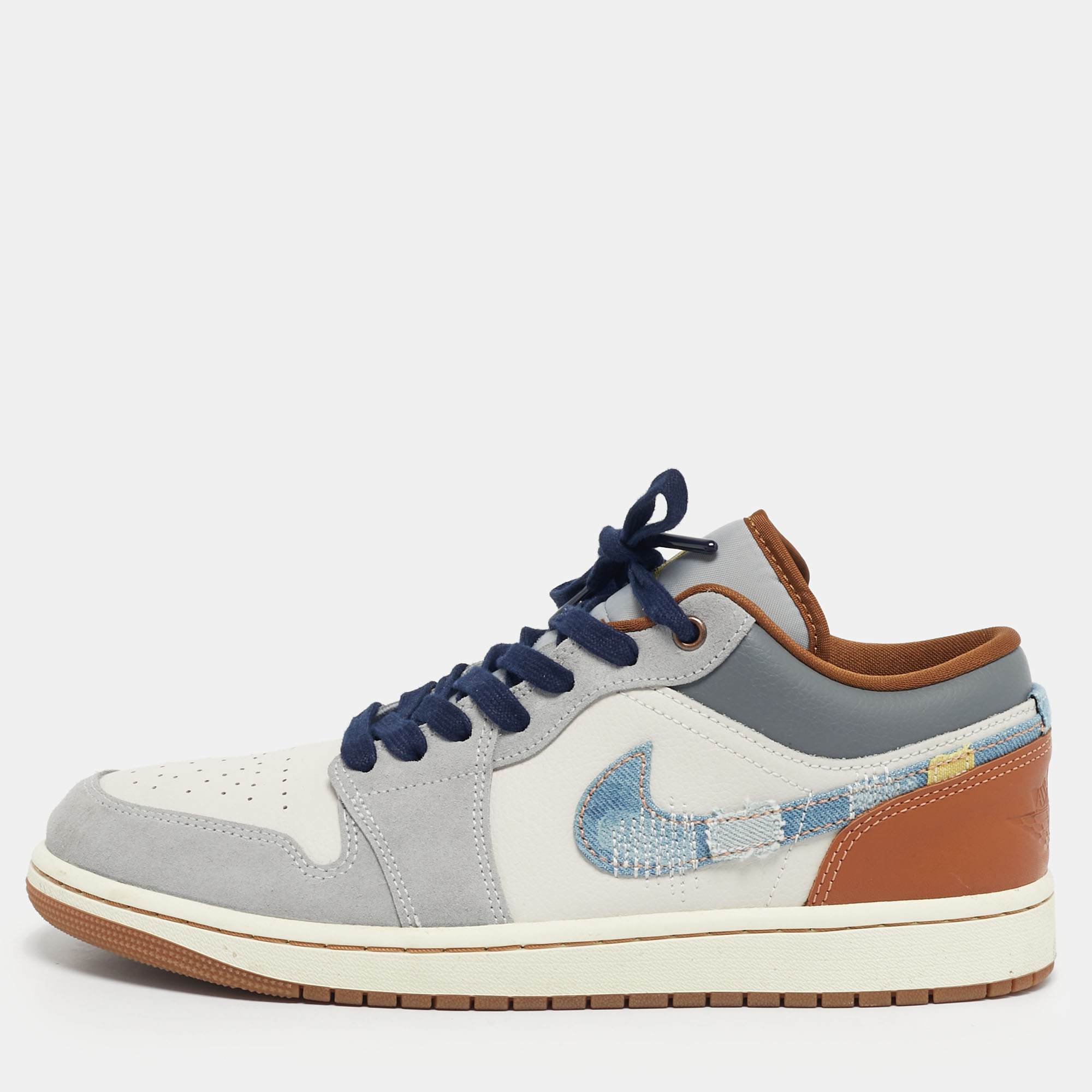 Air Jordans Multicolor Leather Jordan 1 Low SE Phantom Repaired Denim Swoosh Sneakers Size 44 - Air Jordans - Modalova
