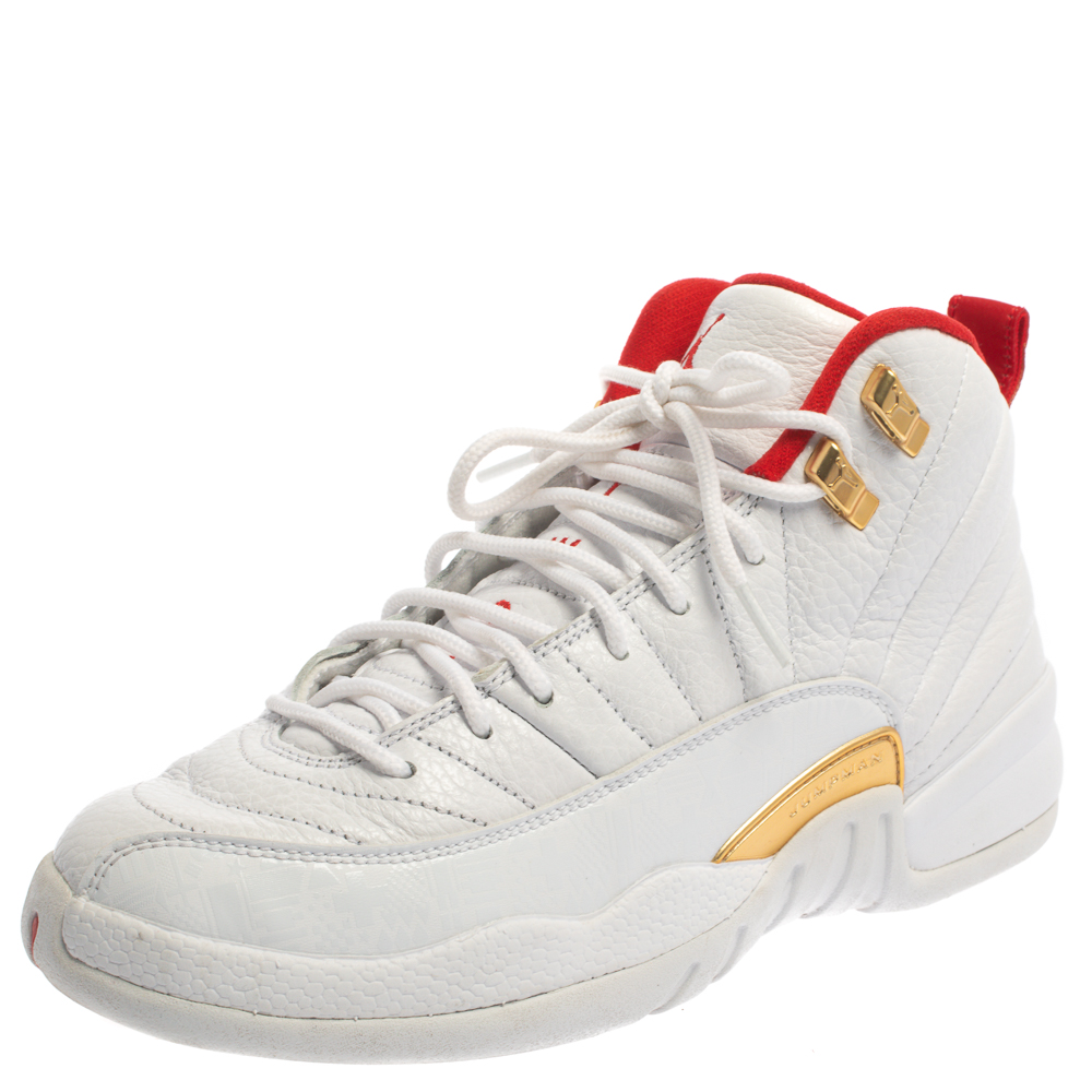 Image of Air Jordan White Leather  Retro Fiba High Top Sneakers Size