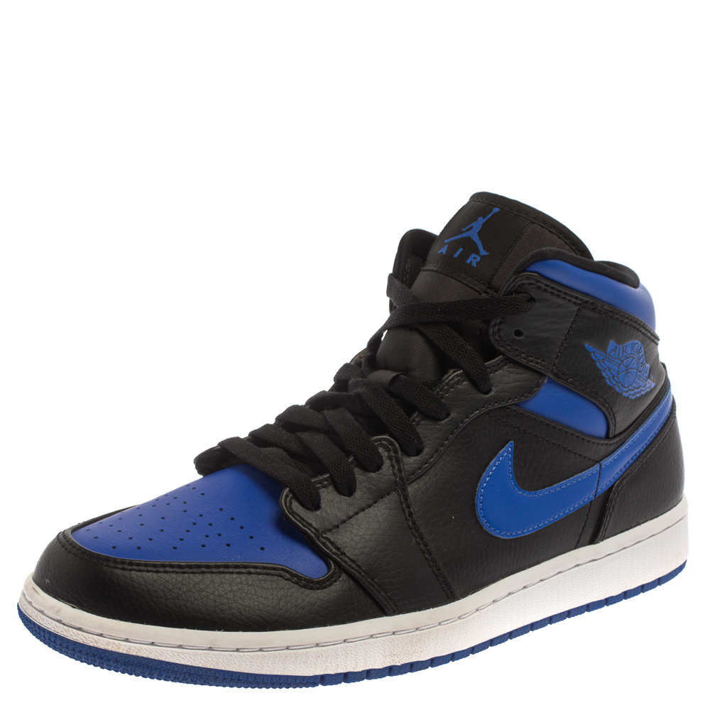 Image of Air Jordan Black/Blue Leather And Nylon Air Jordan  Retro Royal Toe High Top Sneakers Size