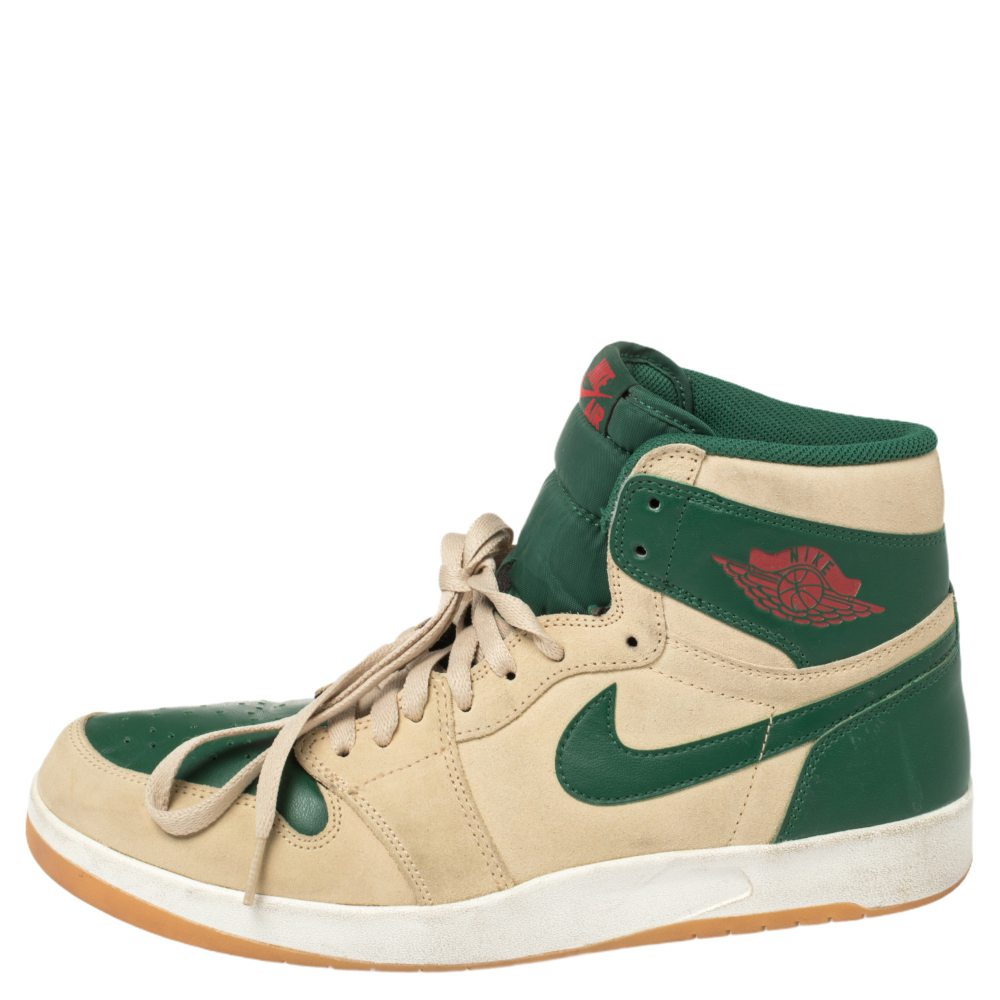 Nike Beige/Green Leather And Suede Air Jordan 1 Retro High Top Sneakers Size
Nike Beige/Green Leather And Suede Air Jordan 1 Retro High Top Sneakers Size