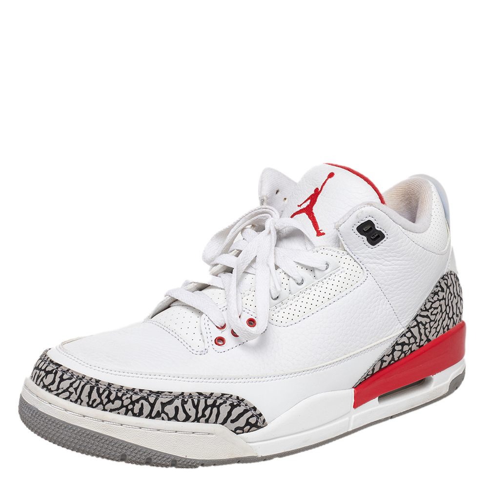 Jordan White Leather Air Jordan 3 Retro Hall of Fame Sneakers Size 46
