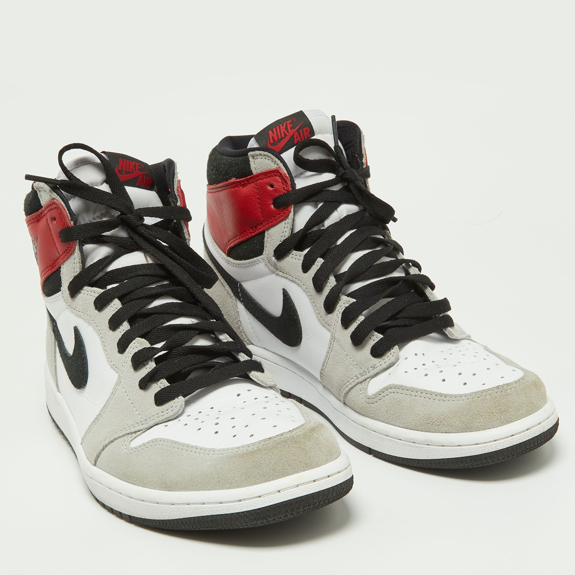 Air Jordan Tricolor Leather And Suede Jordan1 High Light Smoke Grey Sneakers Size 46