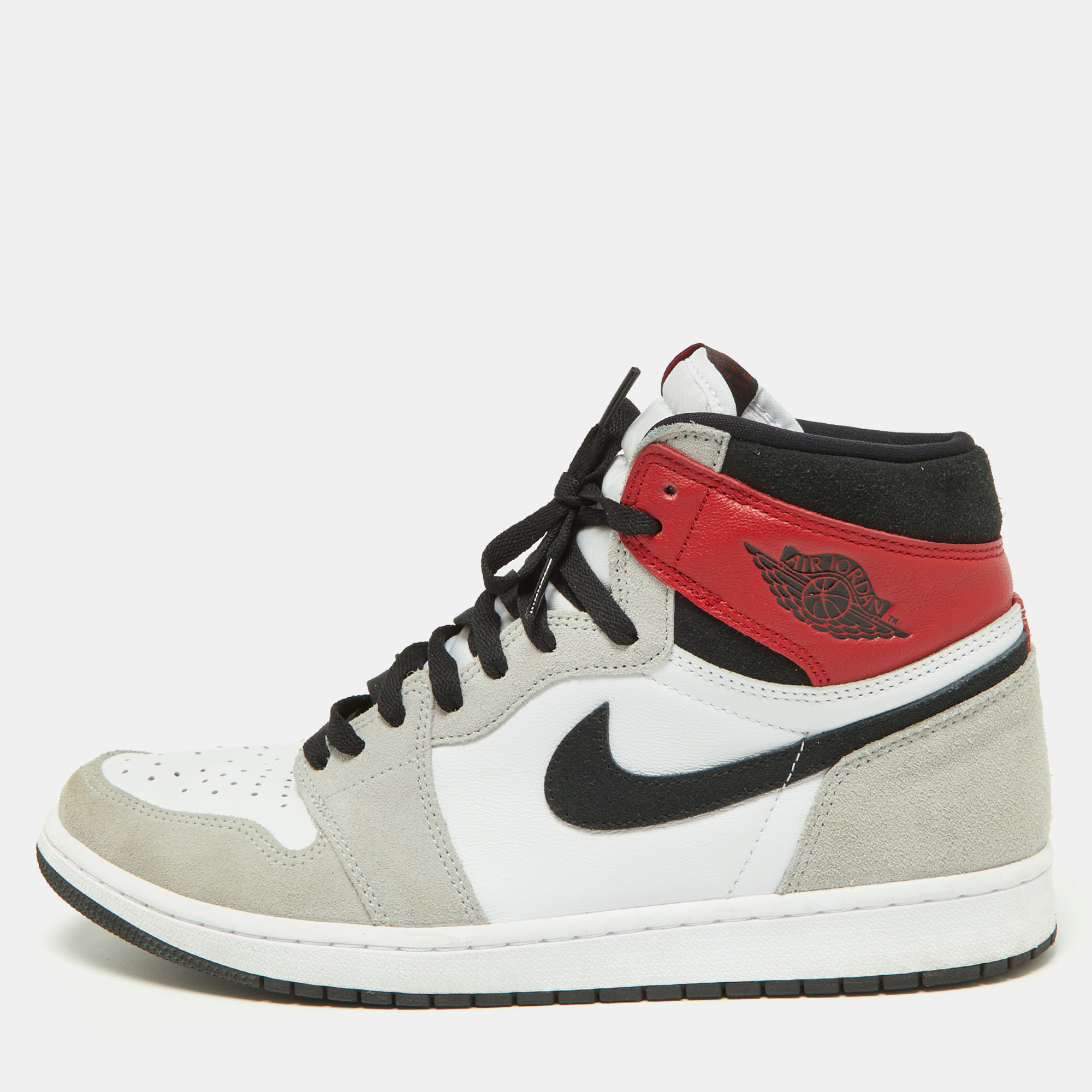 Air Jordan Tricolor Leather And Suede Jordan1 High Light Smoke Grey Sneakers Size 46