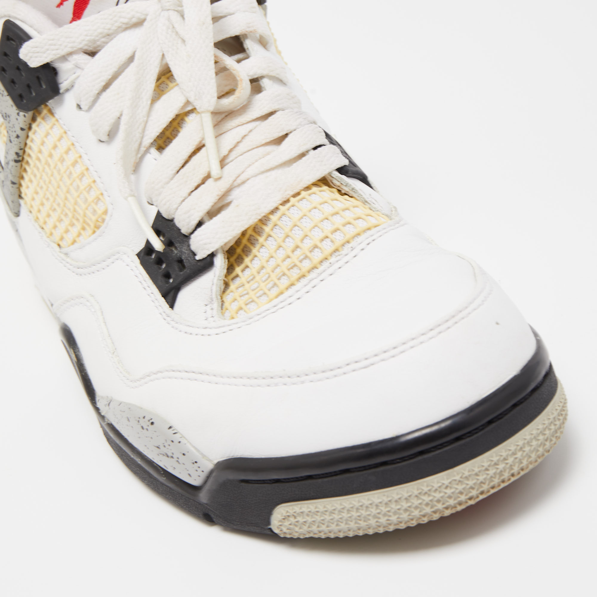 Air Jordans White Leather Jordan 4 Retro White Cement Sneakers Size 45