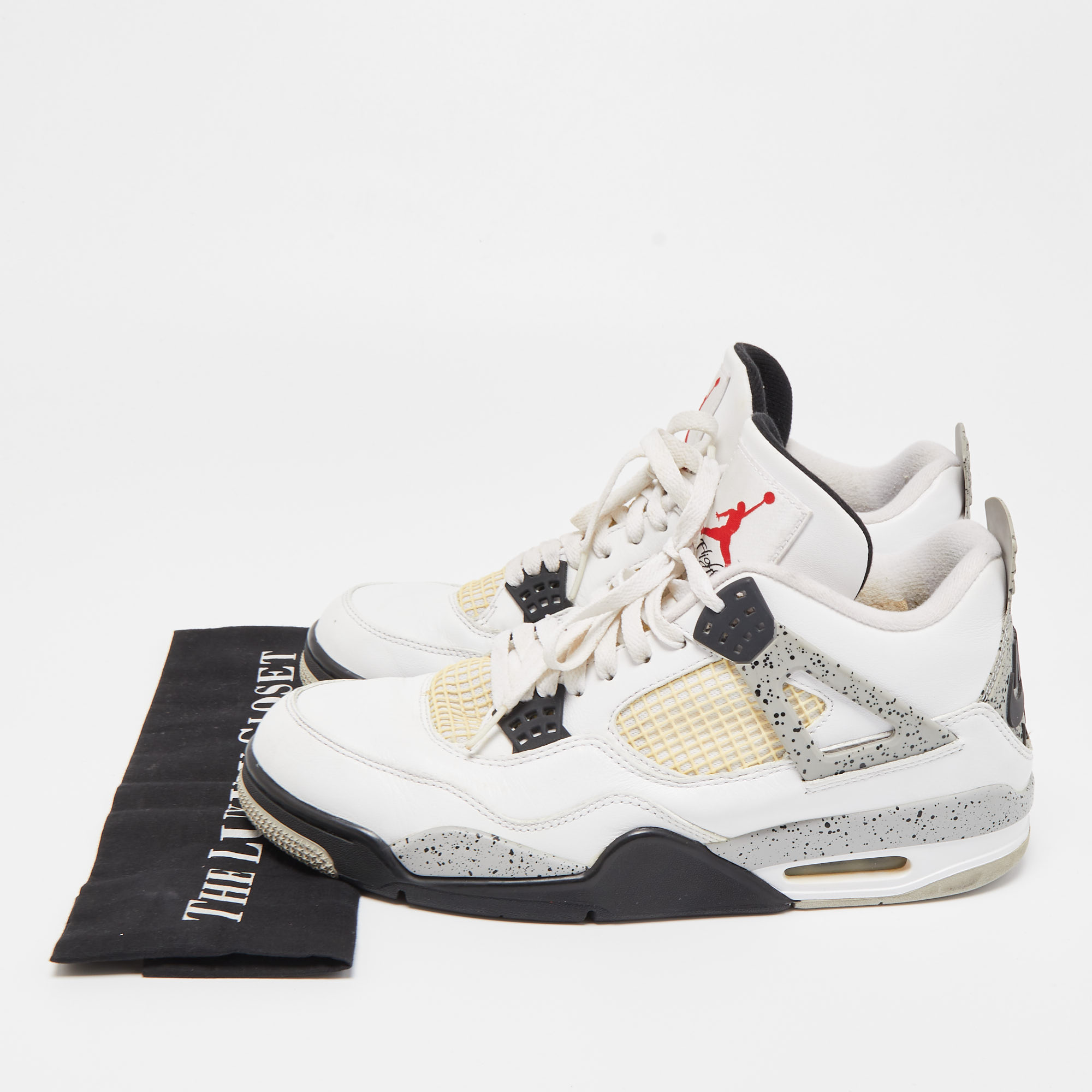 Air Jordans White Leather Jordan 4 Retro White Cement Sneakers Size 45