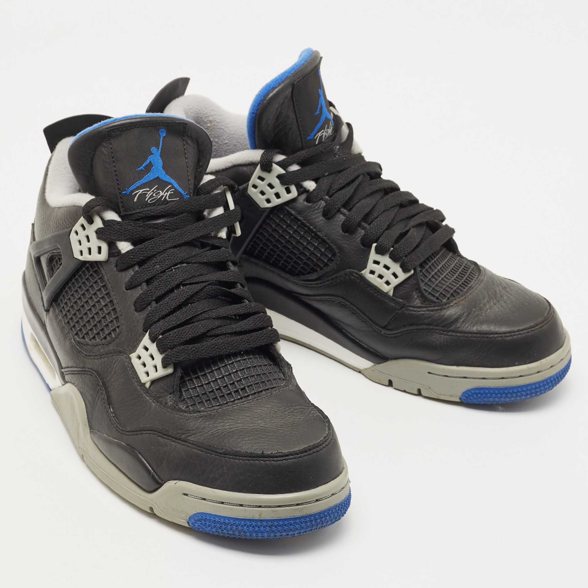 Air Jordans Black Leather Jordan 4 Retro Motorsports Alternate Sneakers Size 45