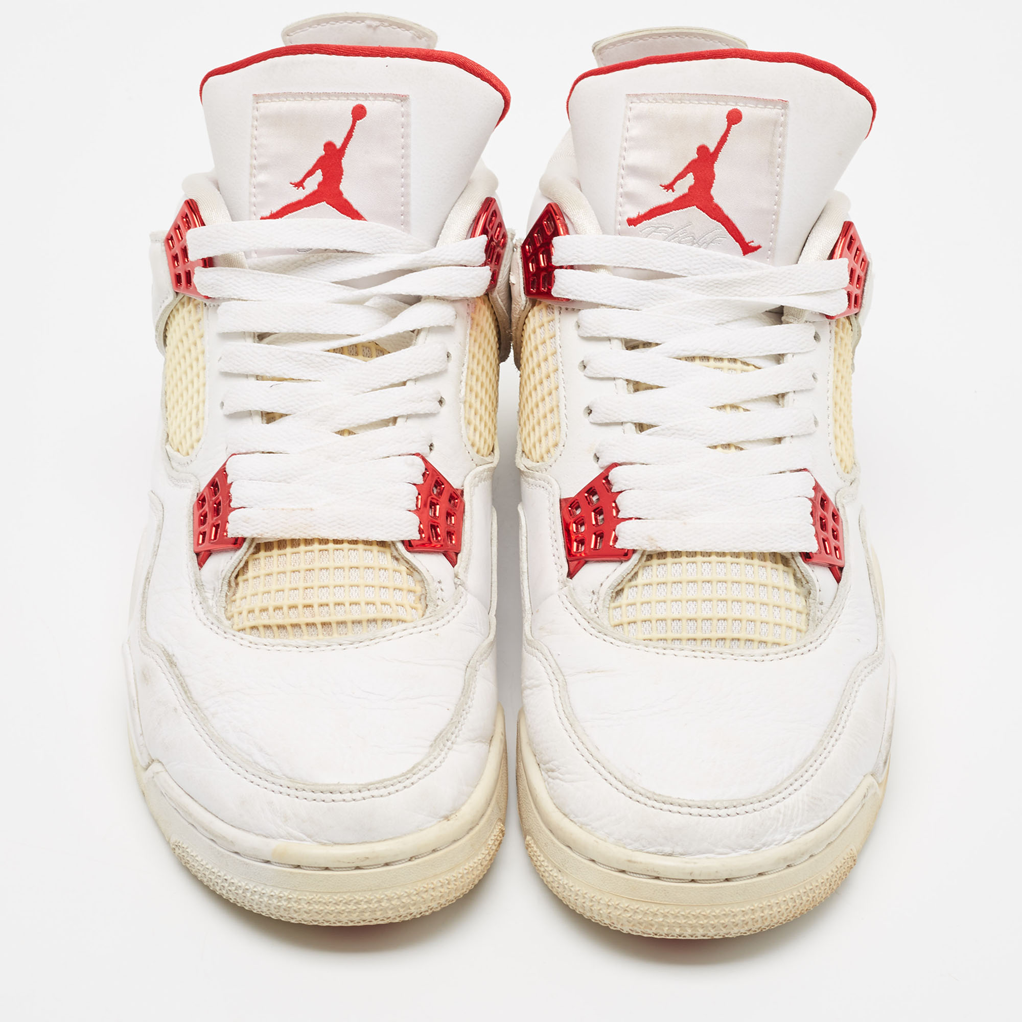 Air Jordans White Leather Jordan 4 Retro Sneakers Size 43