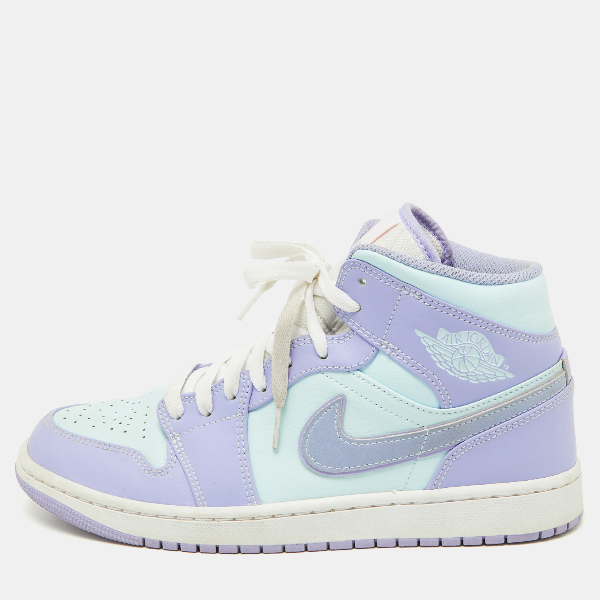 

Air Jordans Purple/Green Leather Air Jordan 1 Mid Sneakers Size, Multicolor