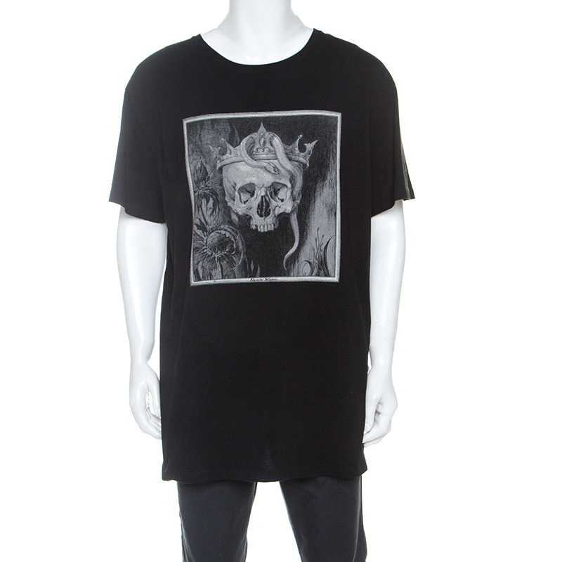 Image of Alexander McQueen Black Cotton Skull Print T-Shirt XL