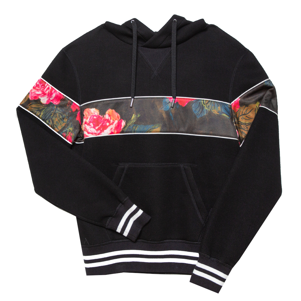 Image of Alexander McQueen Black Neoprene Floral Panel Hoodie XS