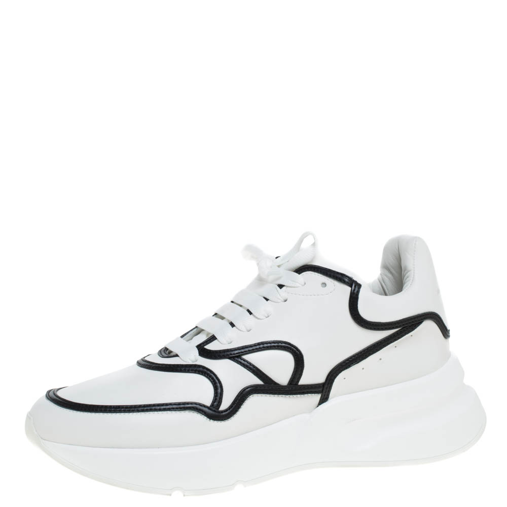 Image of Alexander McQueen White/Black Trim Leather Oversized Runner Low Top Sneakers Size