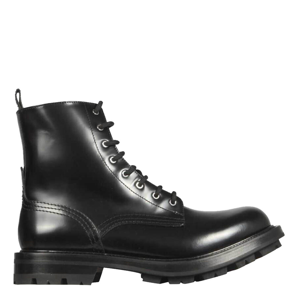 Alexander McQueen Black Leather Worker Boots Size IT 44