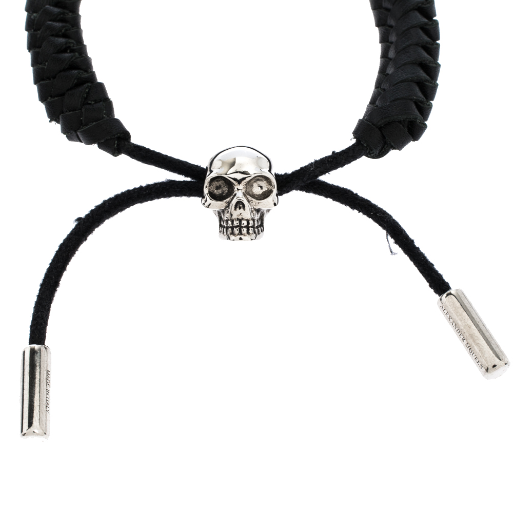 Alexander McQueen Skull Charm Woven Black Leather Silver Tone Adjustable Bracelet
Alexander McQueen Skull Charm Woven Black Leather Silver Tone Adjustable Bracelet