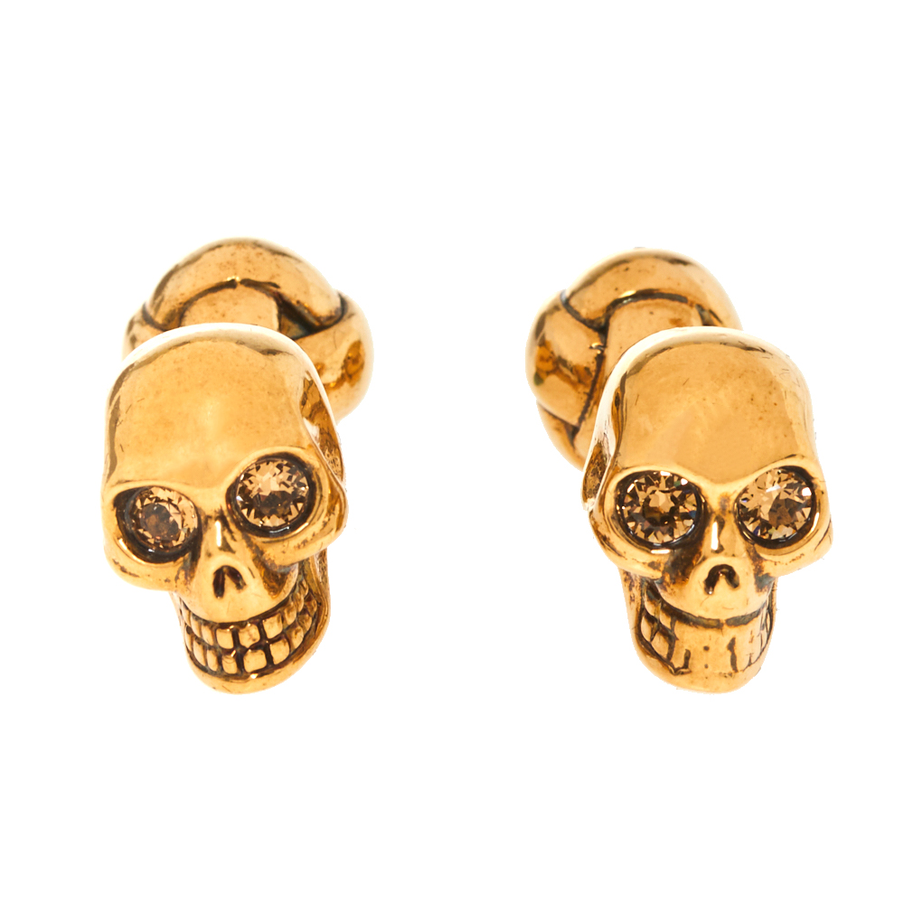 Alexander McQueen Crystal Skull Motif Gold Tone Cufflinks male