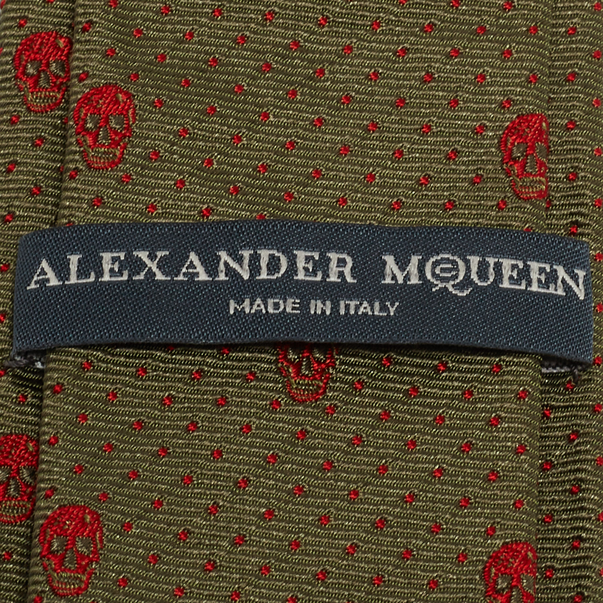 Alexander McQueen Green Skull Silk Jacquard Tie