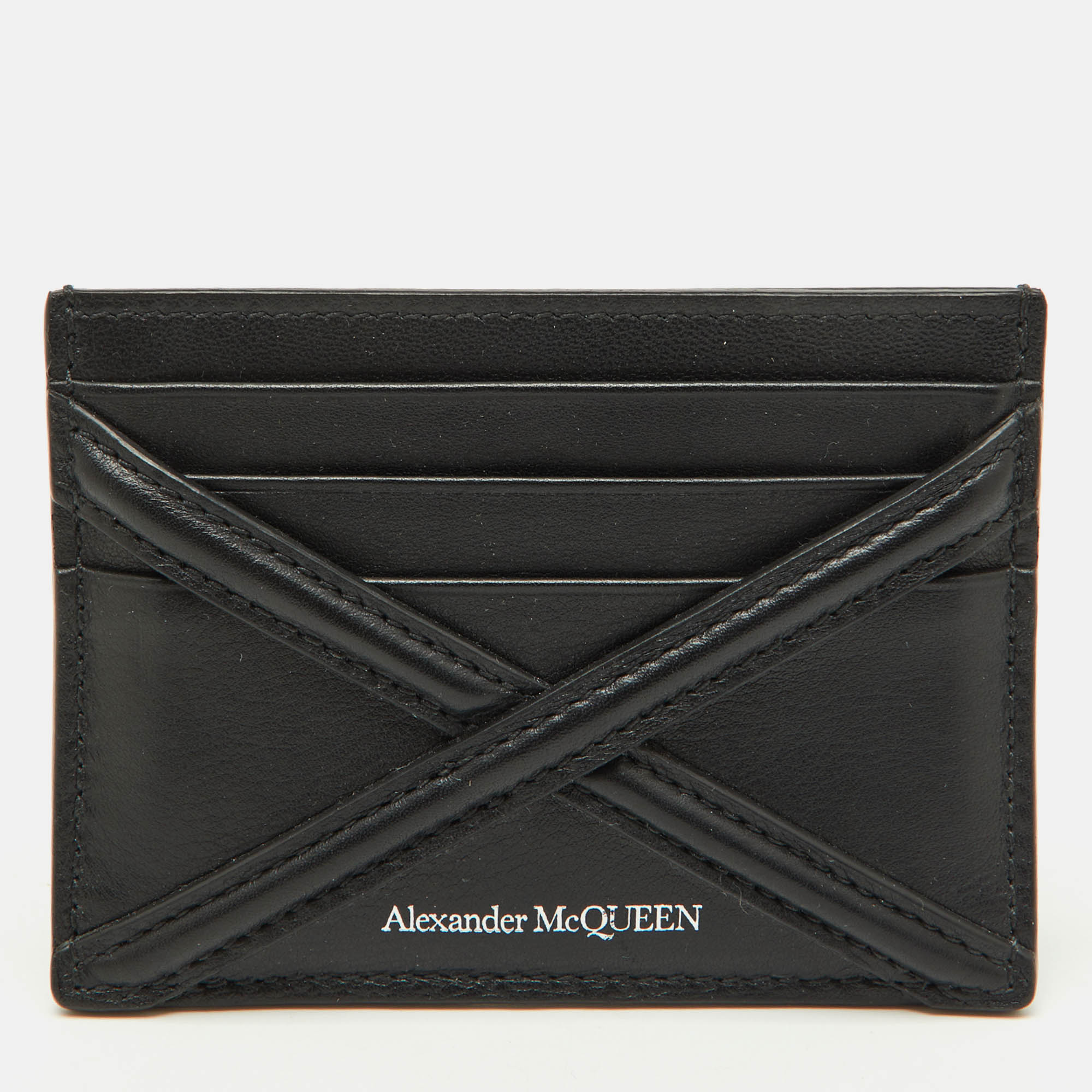 Alexander Mcqueen Black Logo Print Leather Card Holder - Alexander McQueen - Modalova