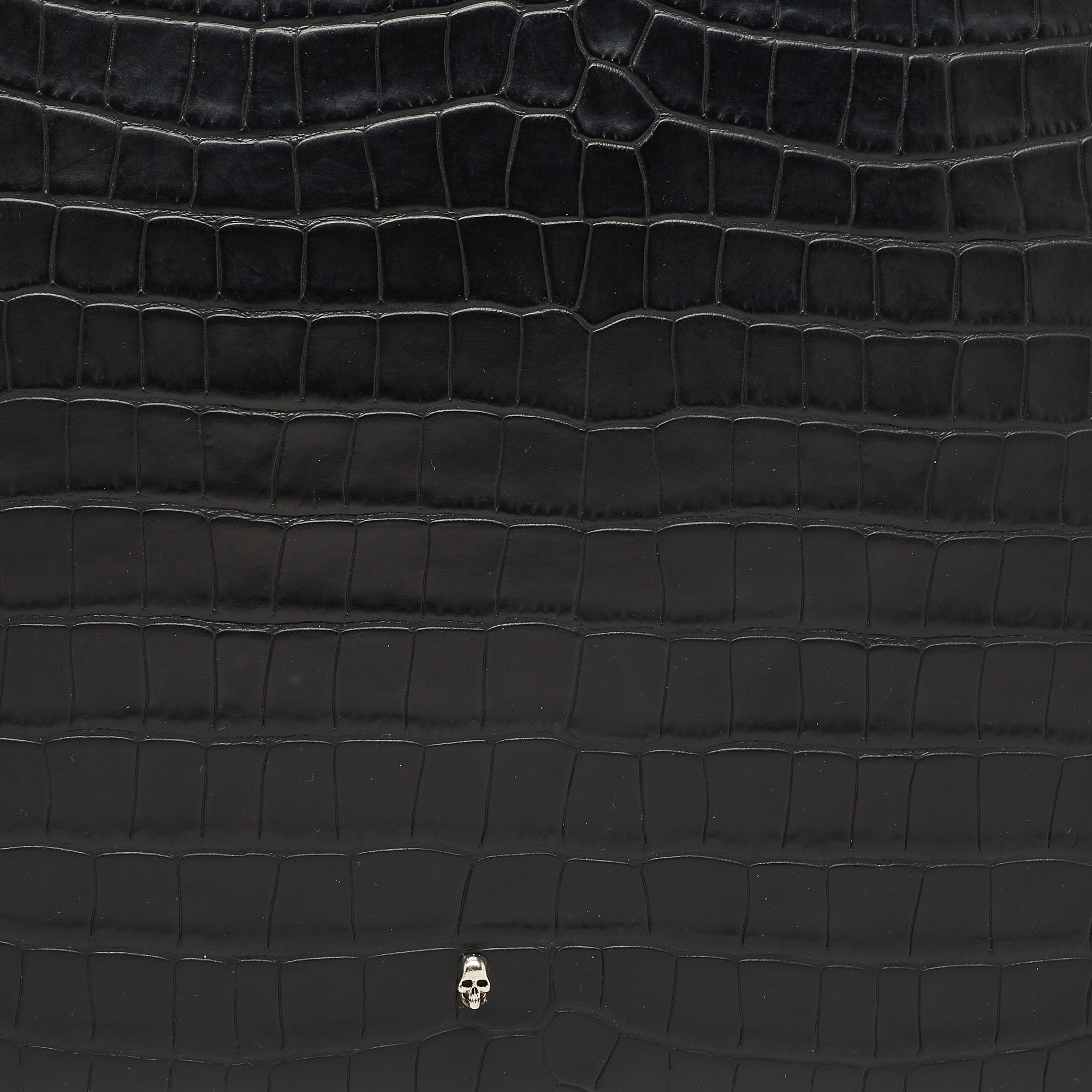Alexander McQueen Black Croc Embossed Leather Zip Around Pouch