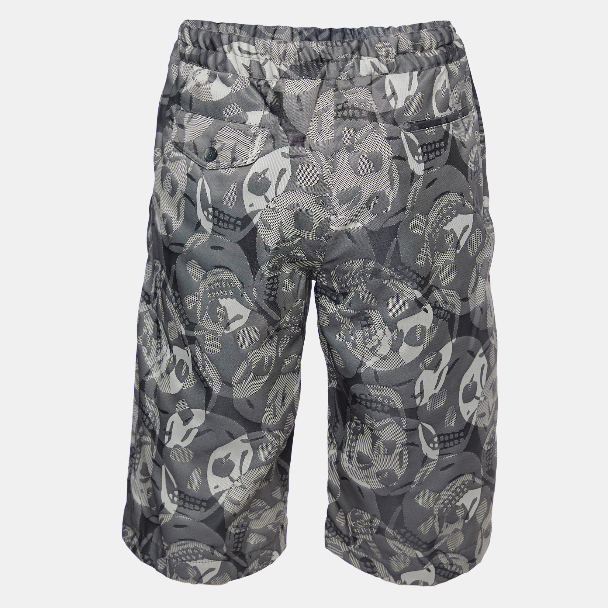 Alexander McQueen Grey Skull Print Synthetic Shorts L