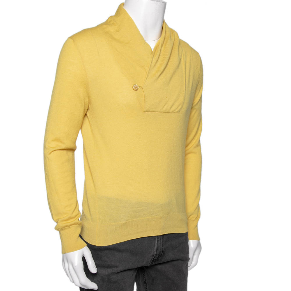 

Alexander McQueen Yellow Cashmere Draped Neck Detail Sweater