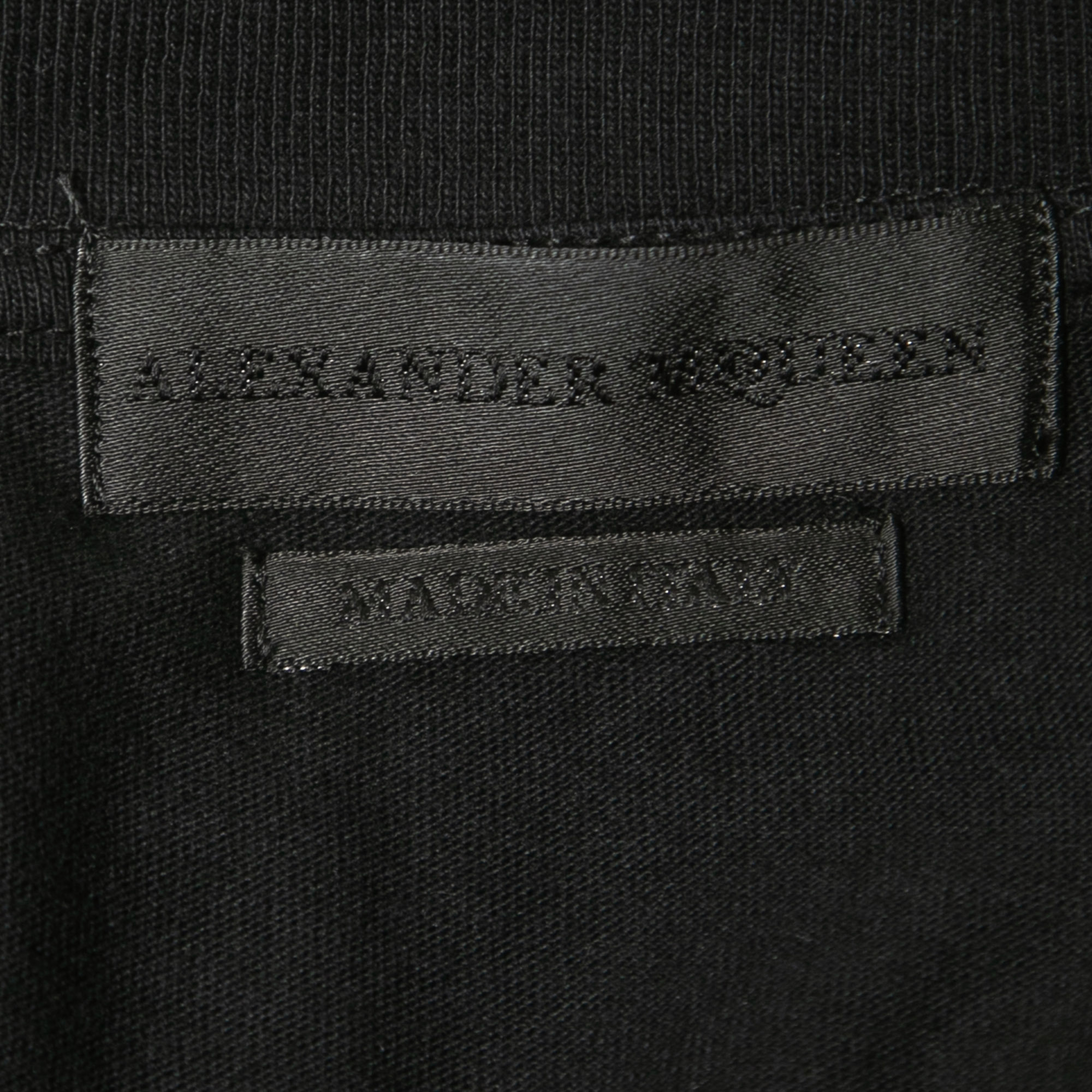 Alexander McQueen Black Cotton Camo Mesh Panel Crew Neck Half Sleeve T-Shirt S