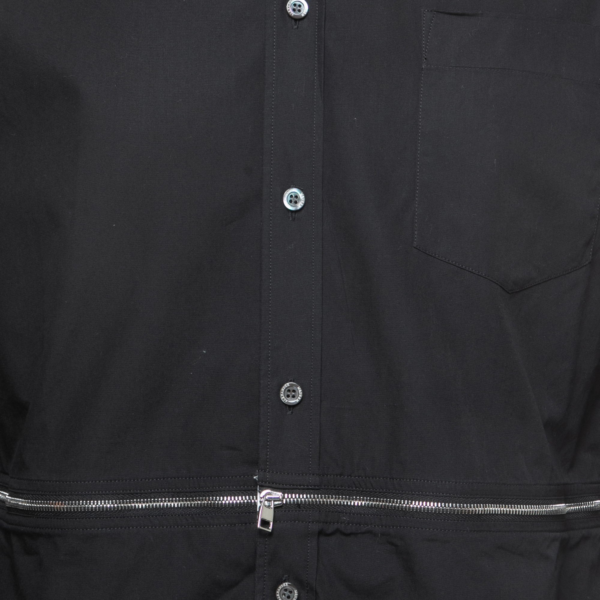 Alexander McQueen Black Cotton Zip Detail Button Front Full Sleeve Shirt L