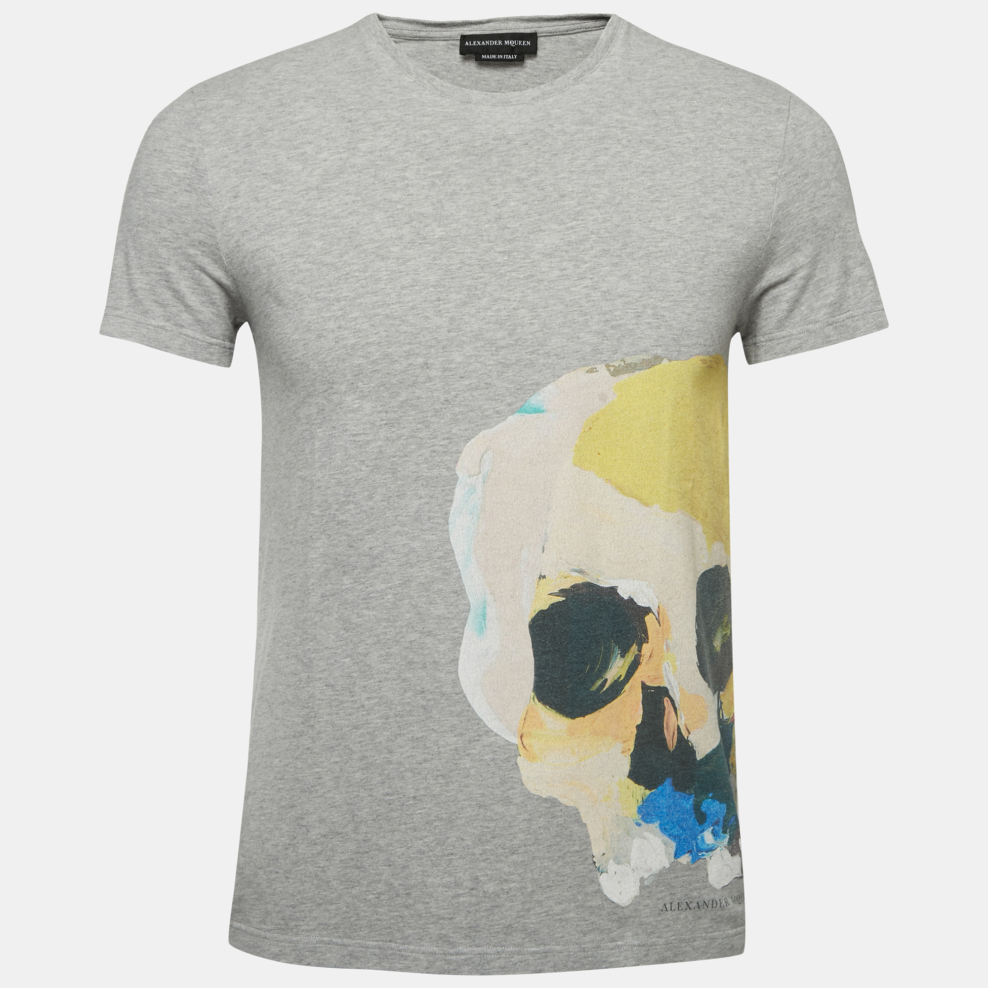 Alexander McQueen Grey Engin Skull Print Cotton Half Sleeve T-Shirt S