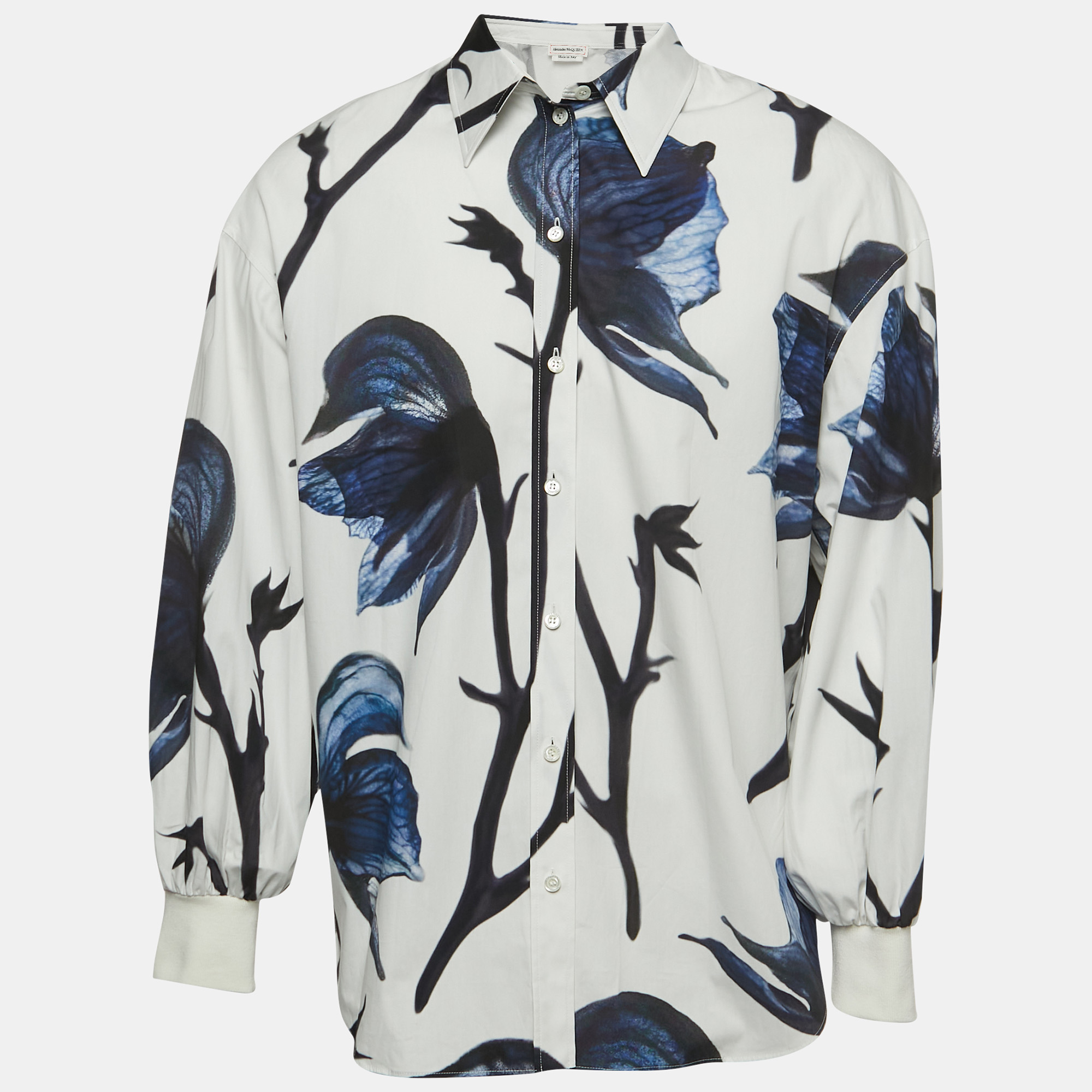 Alexander McQueen White Floral Print Cotton Button Front Full Sleeve Shirt XS