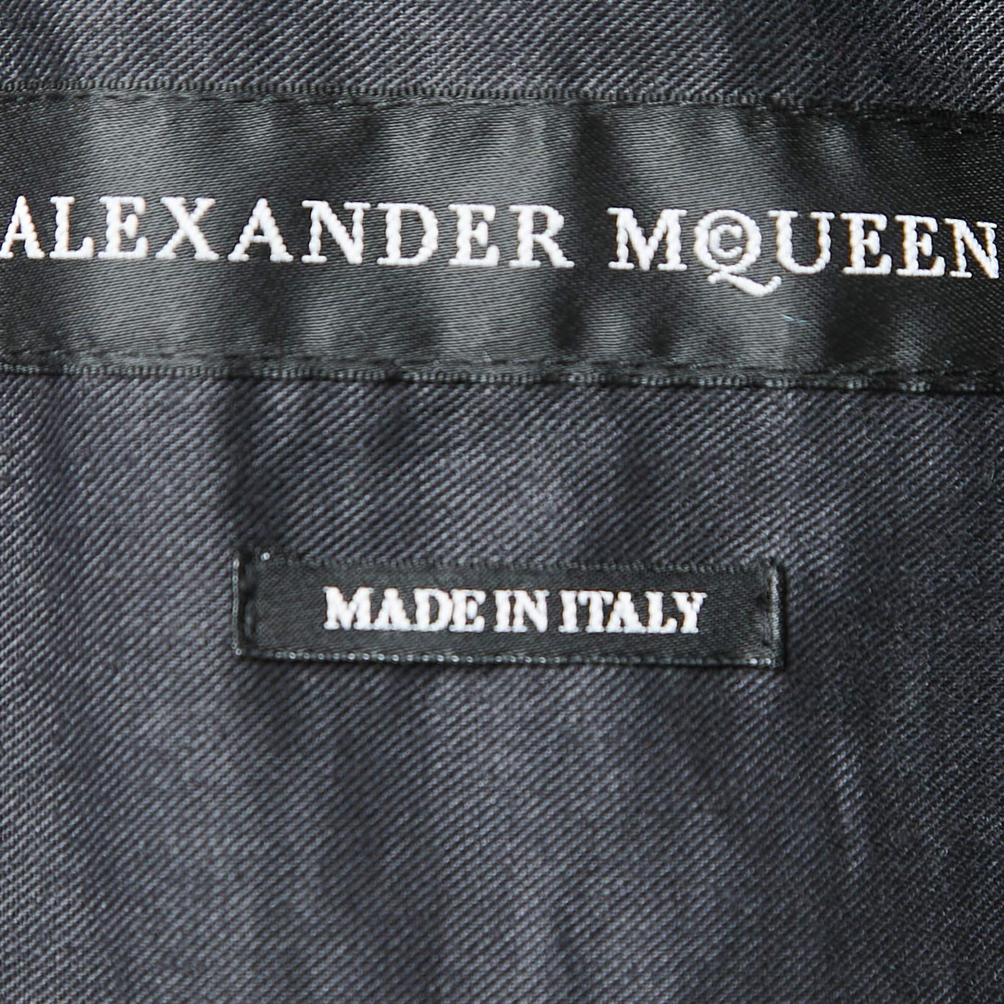 Alexander McQueen Black Coated Polyurethane Zip Front Bomber Jacket XXL