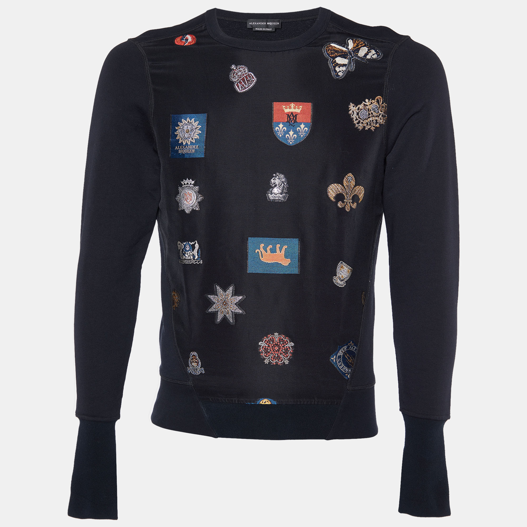 Alexander McQueen Black Cotton Knit & Patterned Silk Detail Sweatshirt S