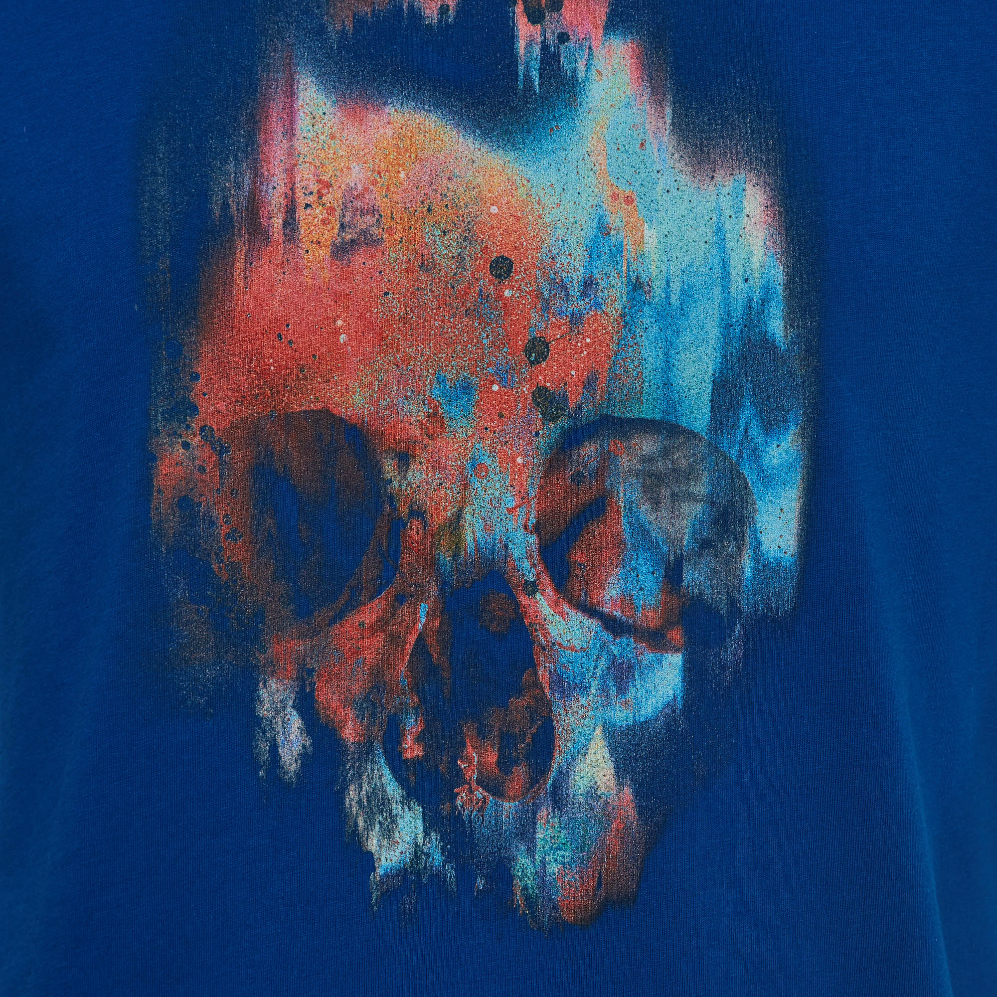 Alexander McQueen Blue Skull Print Cotton Crew Neck T-Shirt M