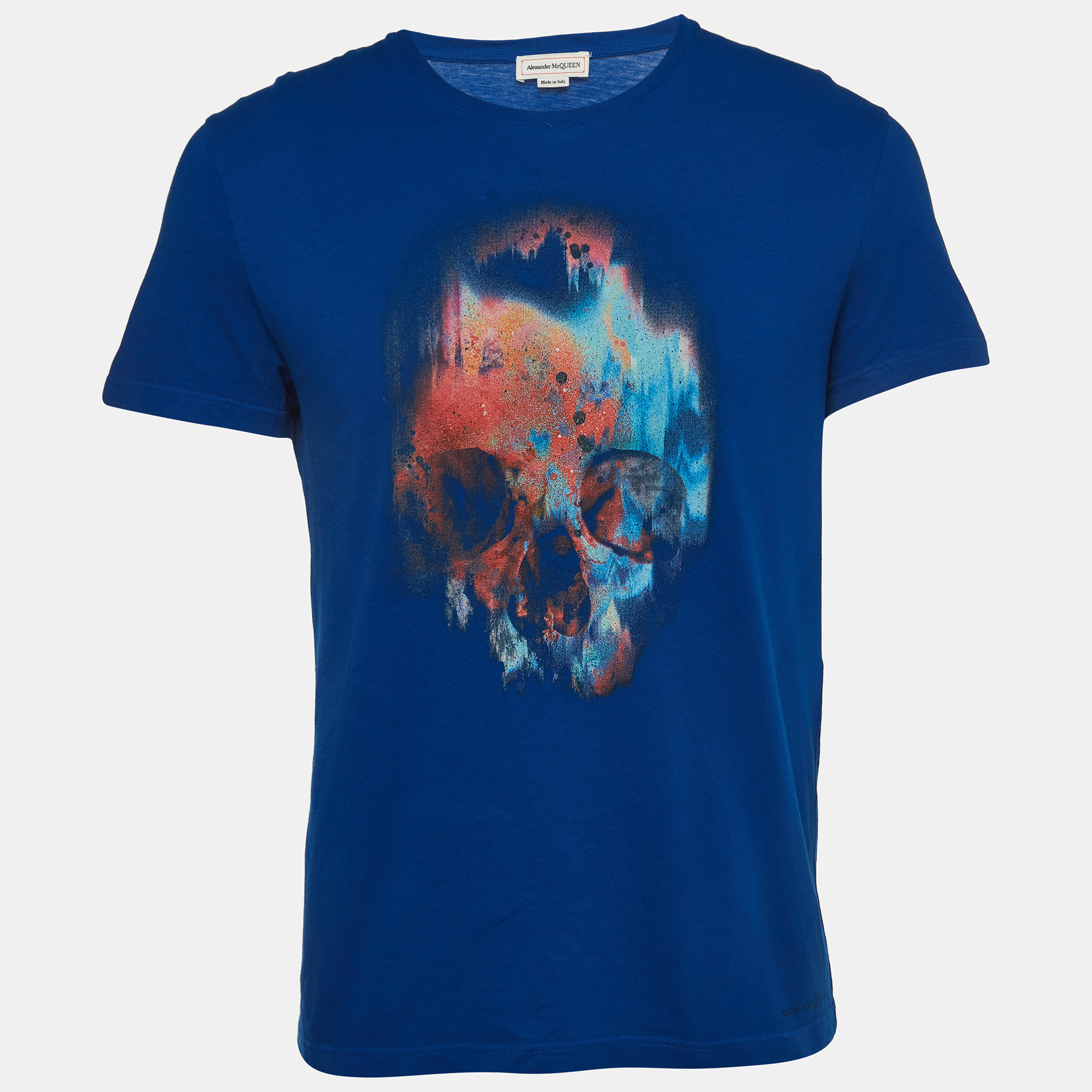 Alexander McQueen Blue Skull Print Cotton Crew Neck T-Shirt M