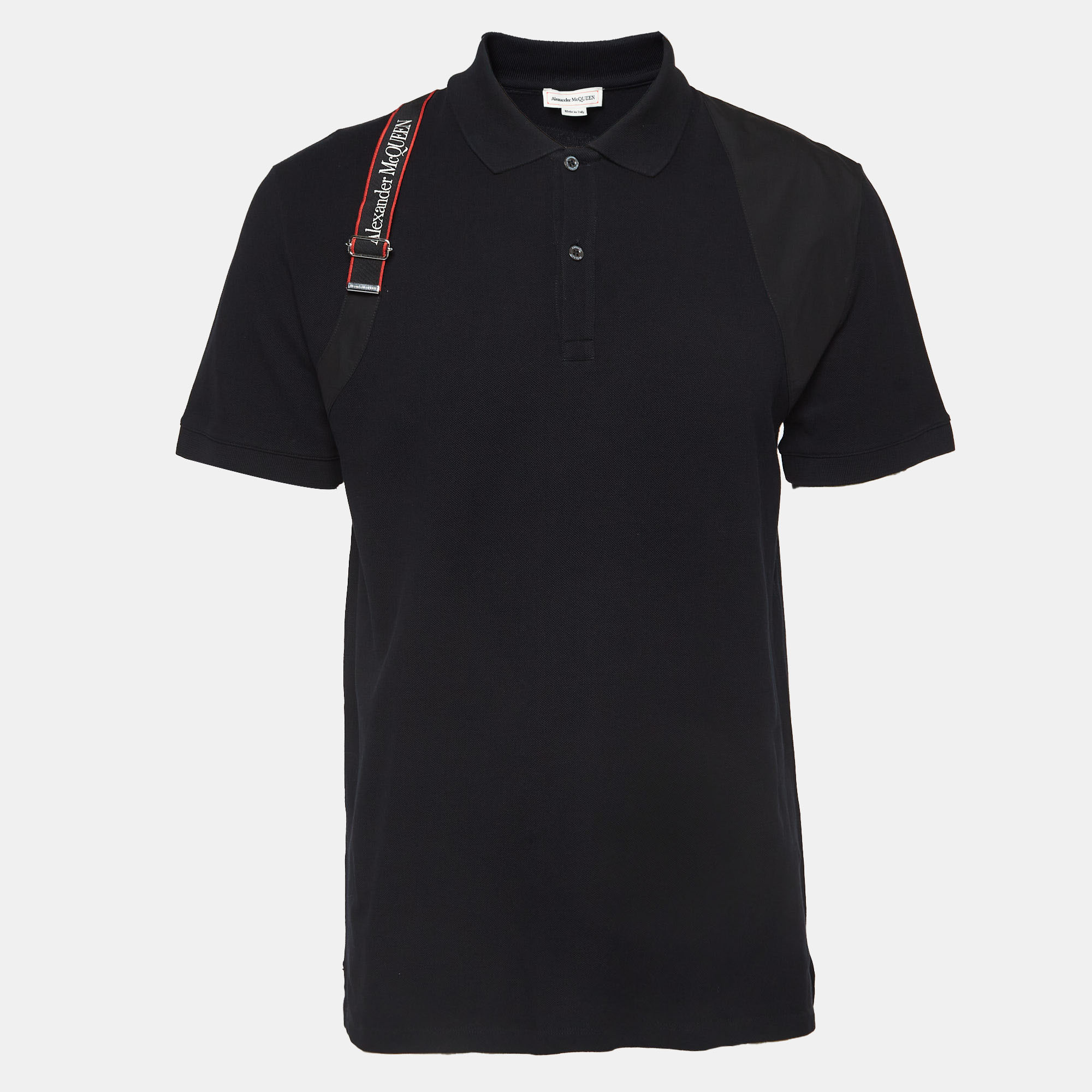 

Alexander McQueen Black Logo Harness Cotton Pique Polo T-Shirt