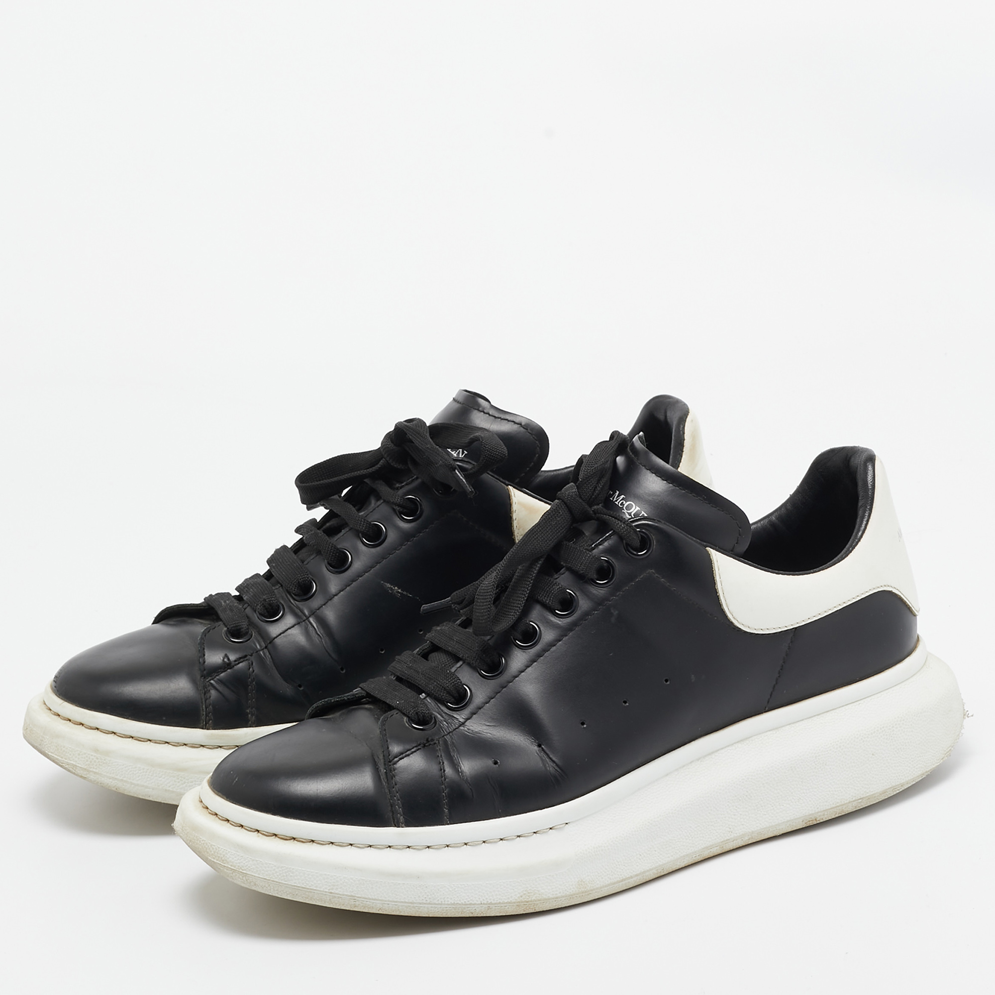 Alexander McQueen Black/White Leather Oversized Sneakers Size 45