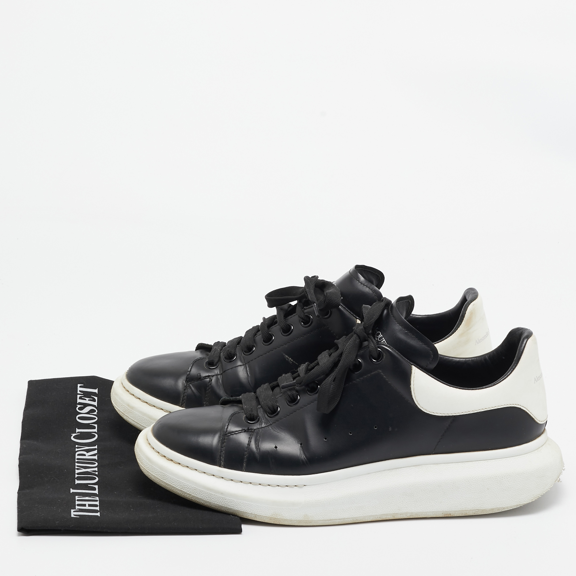 Alexander McQueen Black/White Leather Oversized Sneakers Size 45