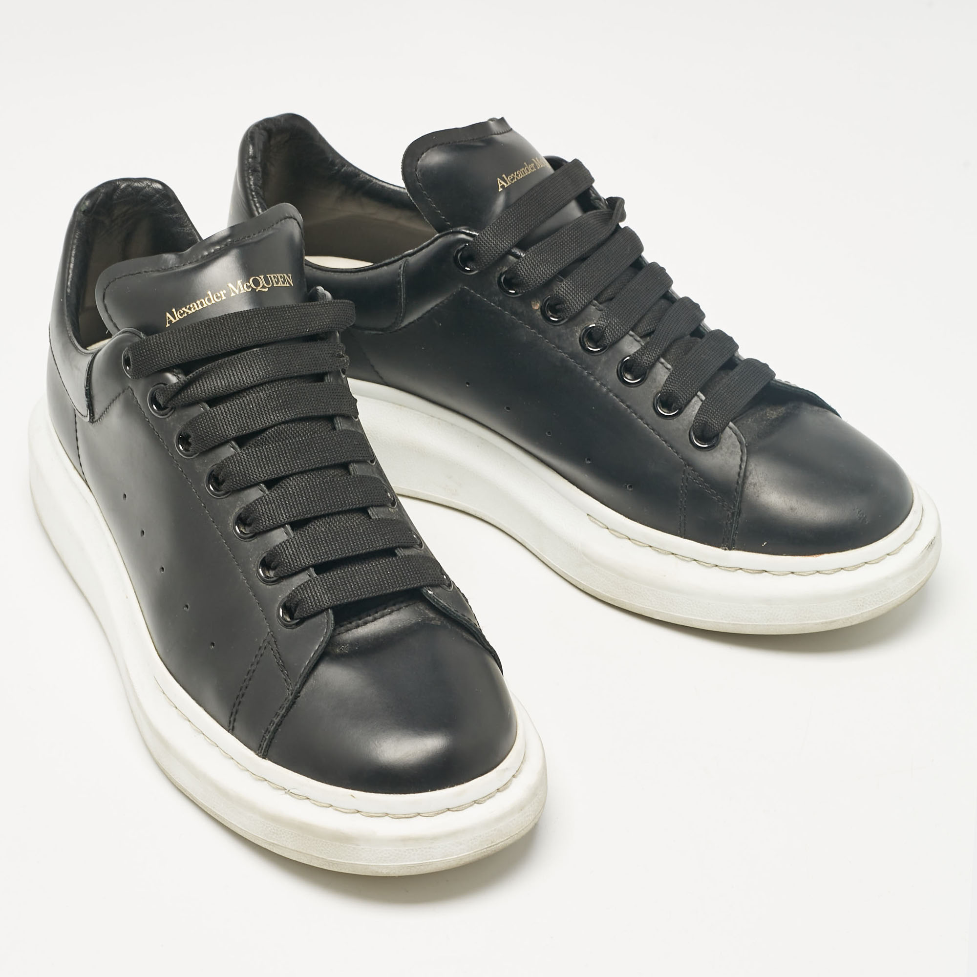 Alexander McQueen Black Leather Oversized Lace Up Sneakers Size 44.5