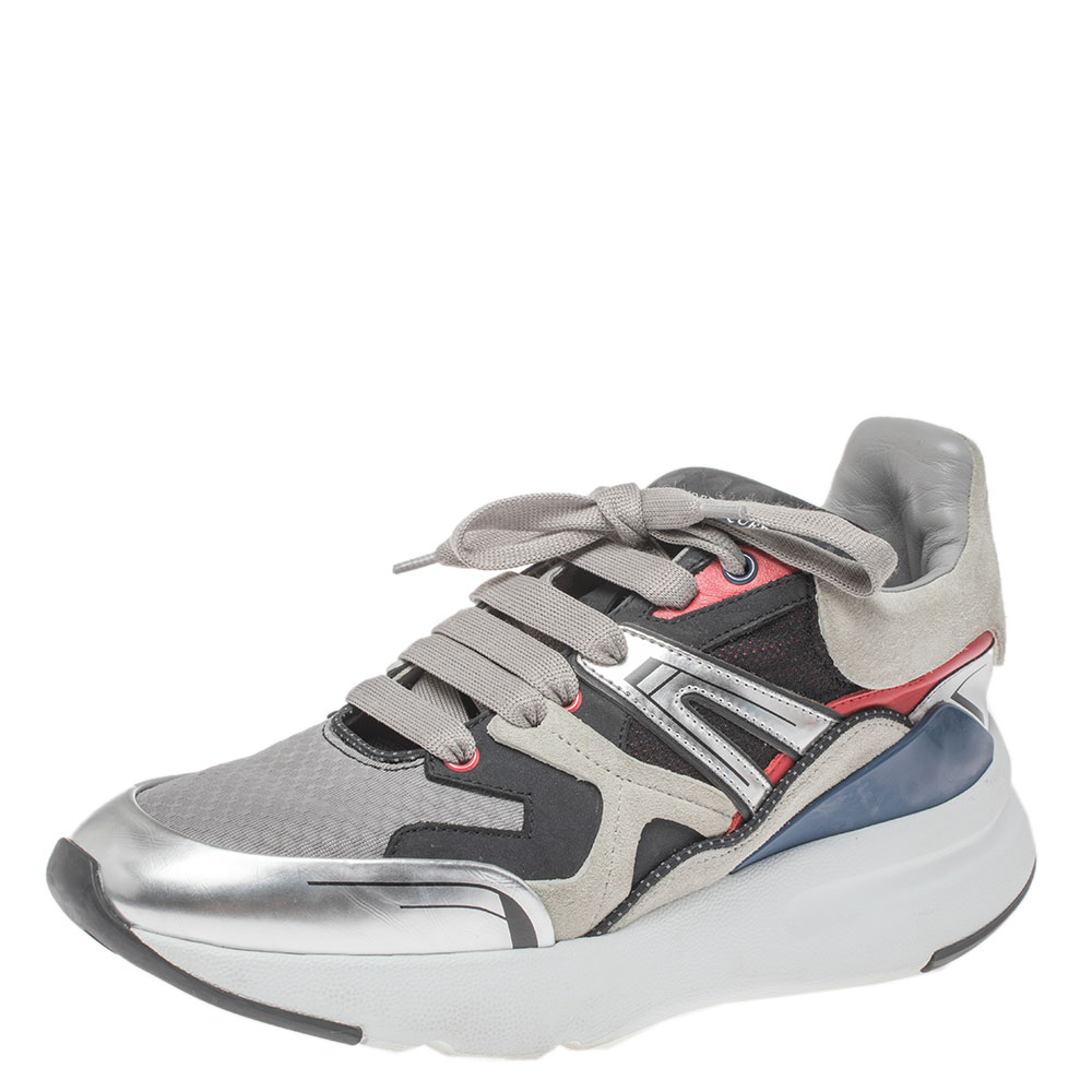 Image of Alexander Mcqueen Multi Color Leather, Suede And Mesh Exaggerated Sole Leather Sneakers Size