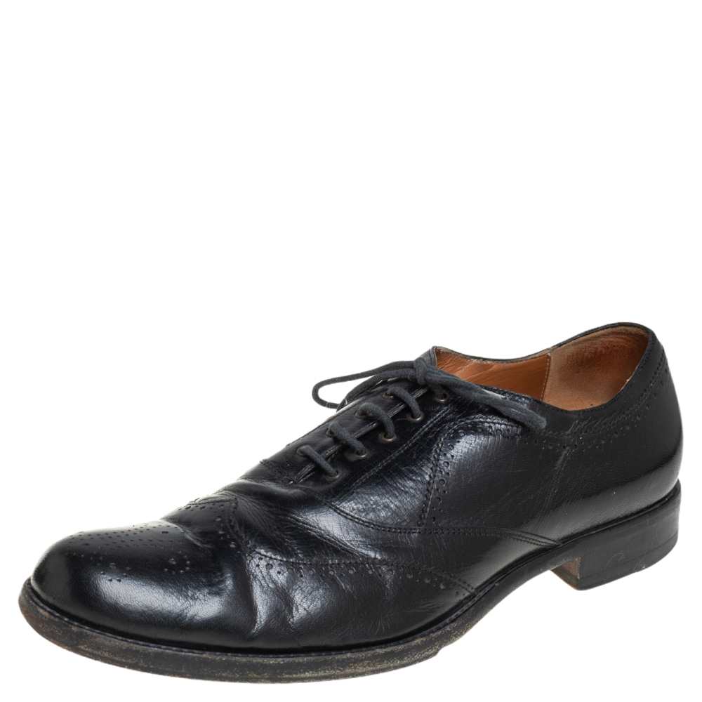 Alexander McQueen Black Leather Lace Up Brogue Oxford Size 41.5