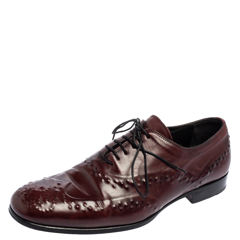 Alexander McQueen Burgundy Brogue Textured Leather Oxford Size 42.5