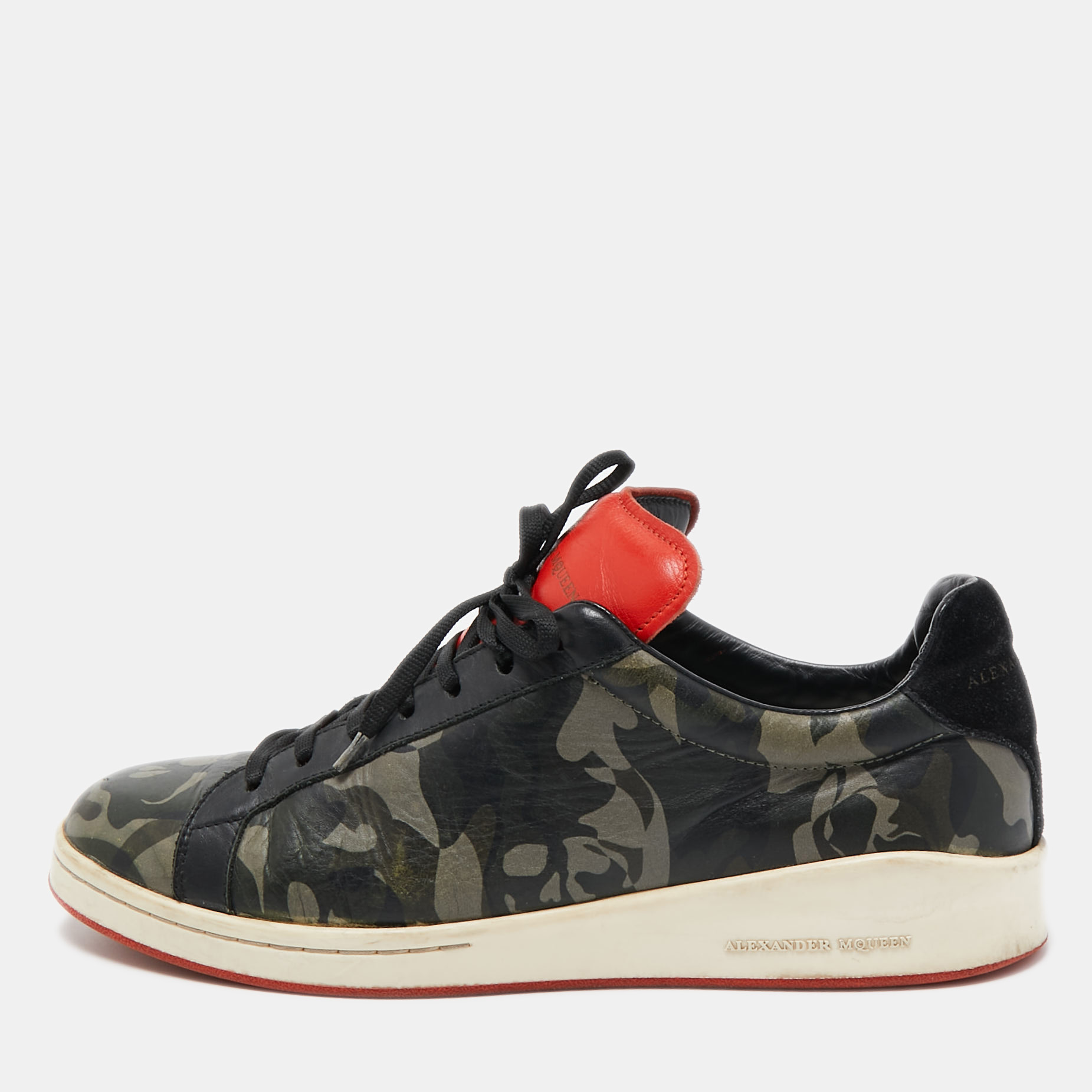 Alexander MQueen Black/Red Camo Print Leather Low Top Sneakers Size 43