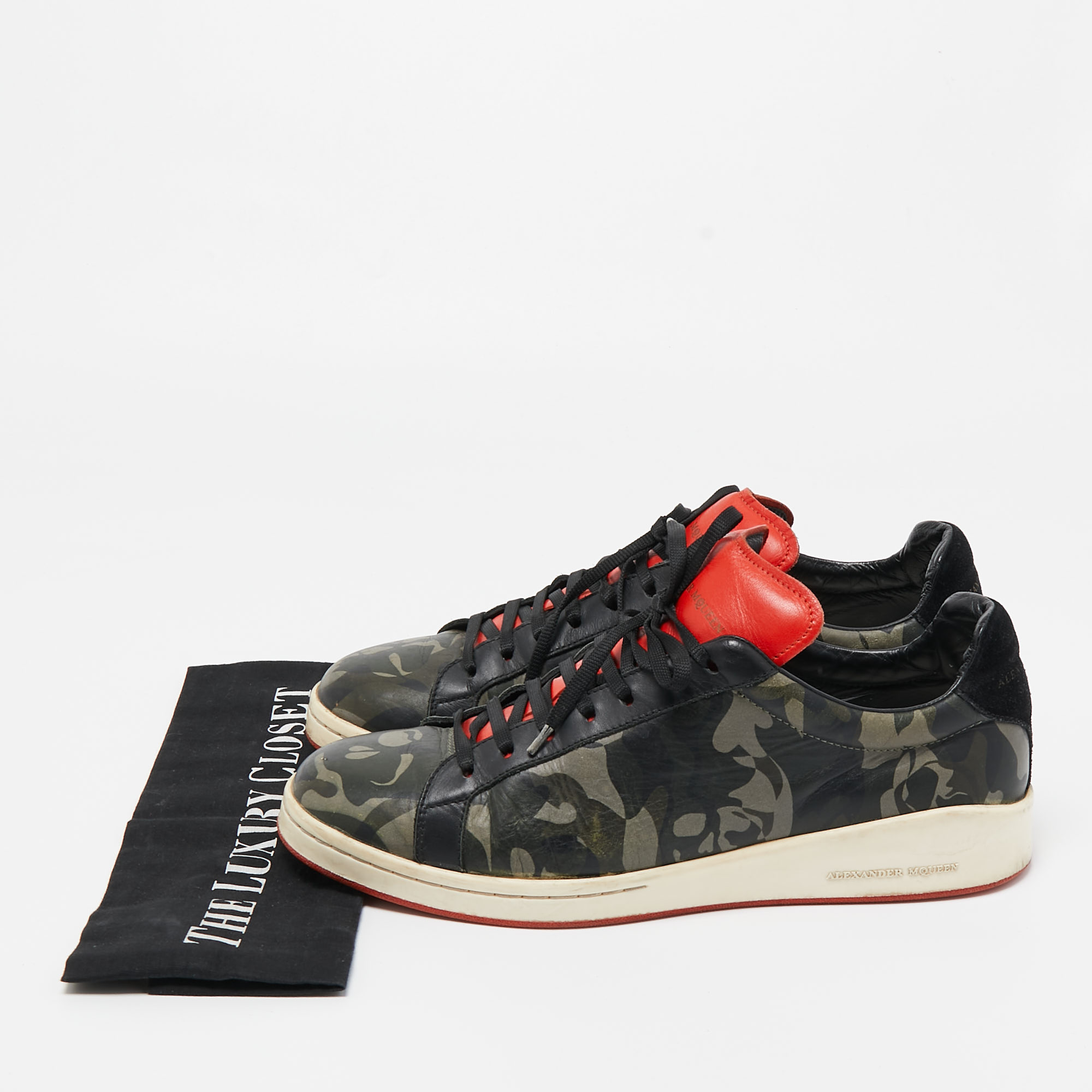 Alexander MQueen Black/Red Camo Print Leather Low Top Sneakers Size 43