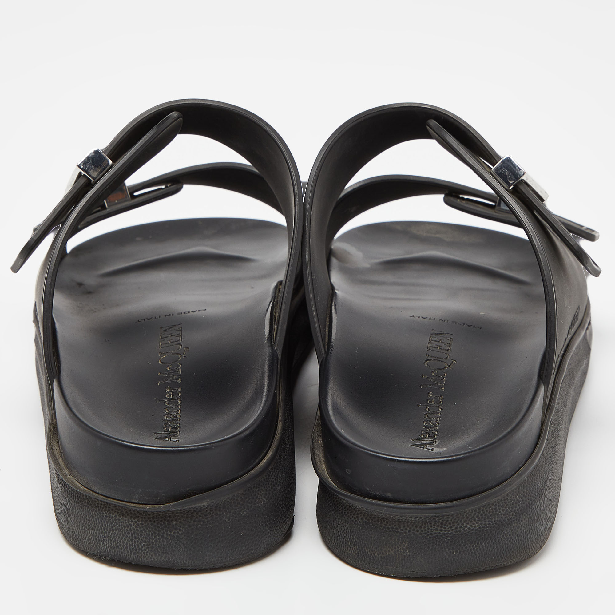 Alexander McQueen Black Rubber Birke Buckle Detail Slide Sandals Size 43