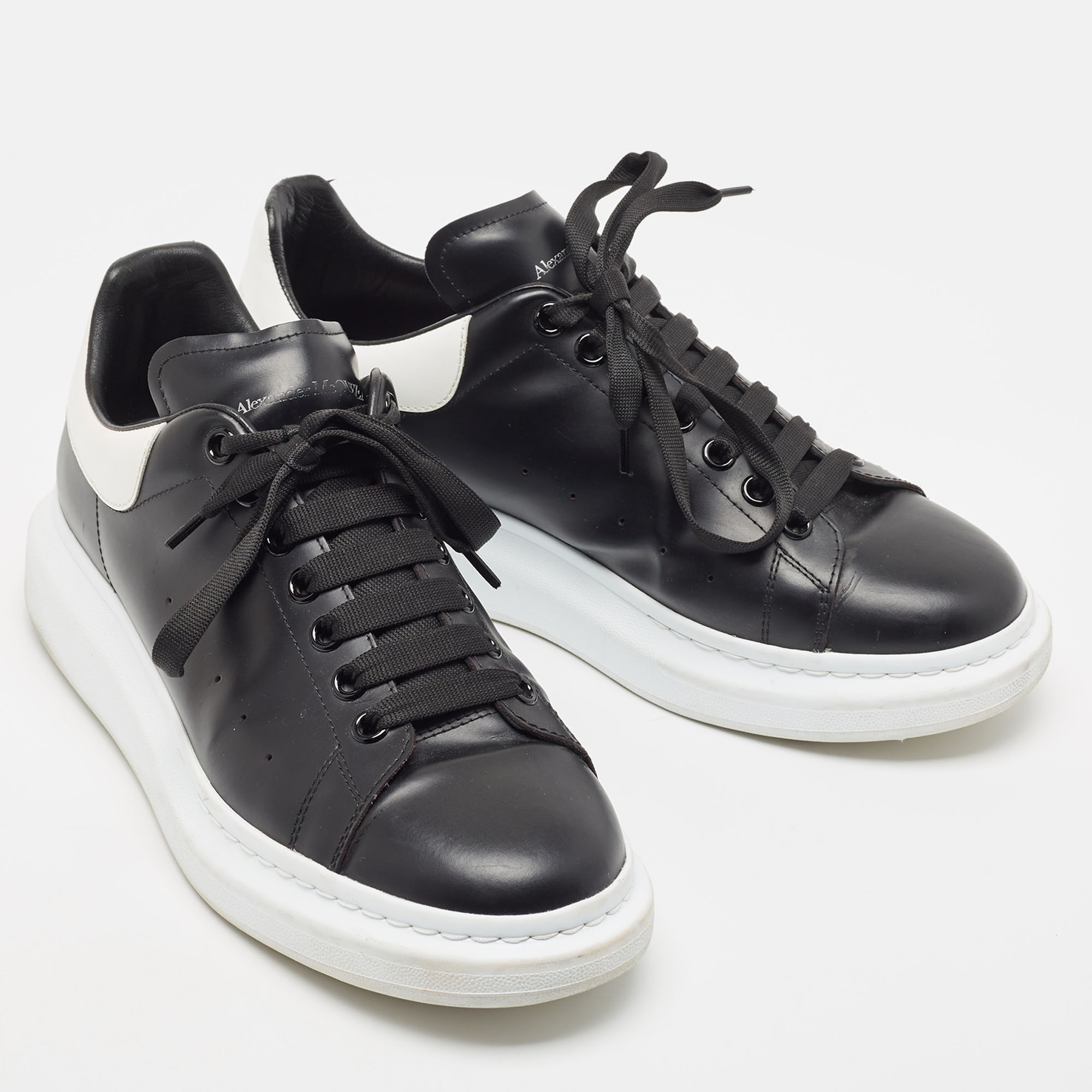 Alexander McQueen Black/White Leather Oversized Sneakers Size 44